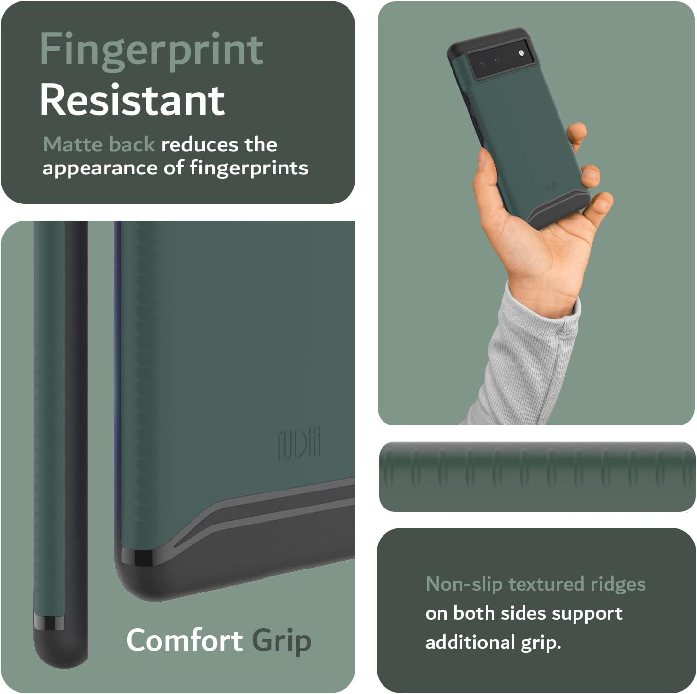 Fingerprint Resistant  
Matte back reduces the appearance of fingerprints  

Comfort Grip  
Non-slip textured ridges on both sides support additional grip.