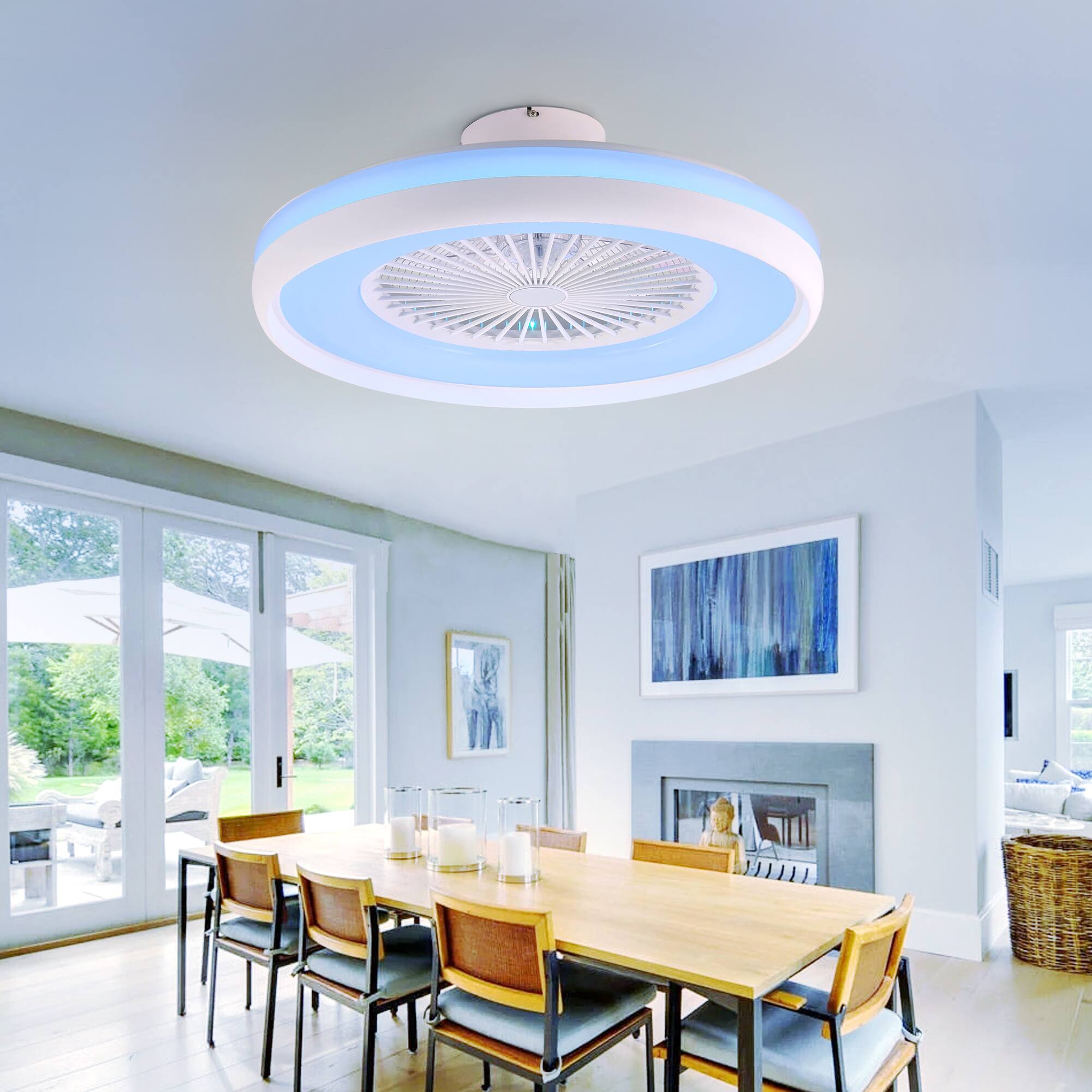 Alt View 5. Domanki - 24" Bladeless Ceiling Fan with RGB Light Remote Modern Low Profile Dimmable Ceiling Fan for Bedroom Living Room White - White.