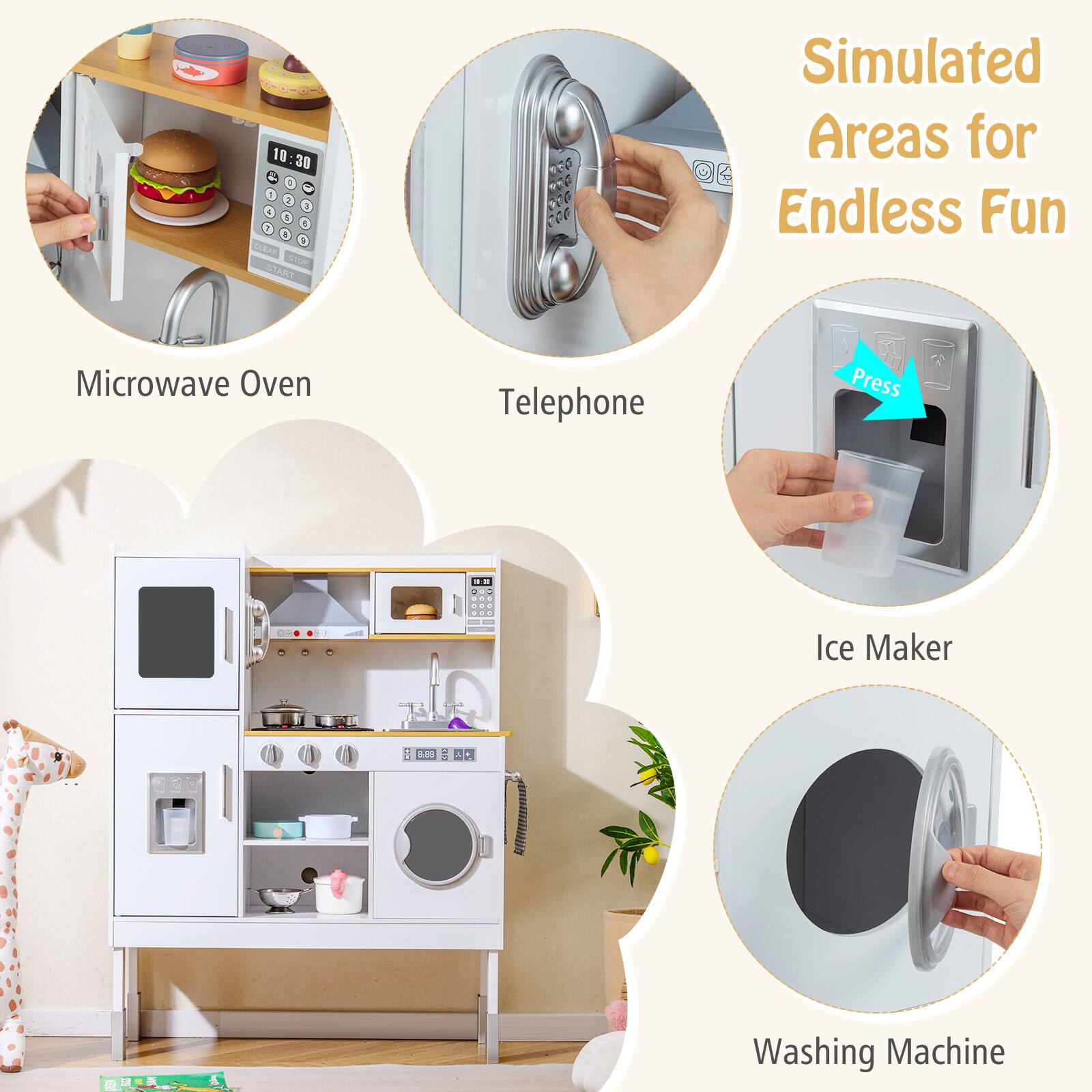 Simulated Areas for Endless Fun

- Microwave Oven
- Telephone
- Ice Maker
- Washing Machine