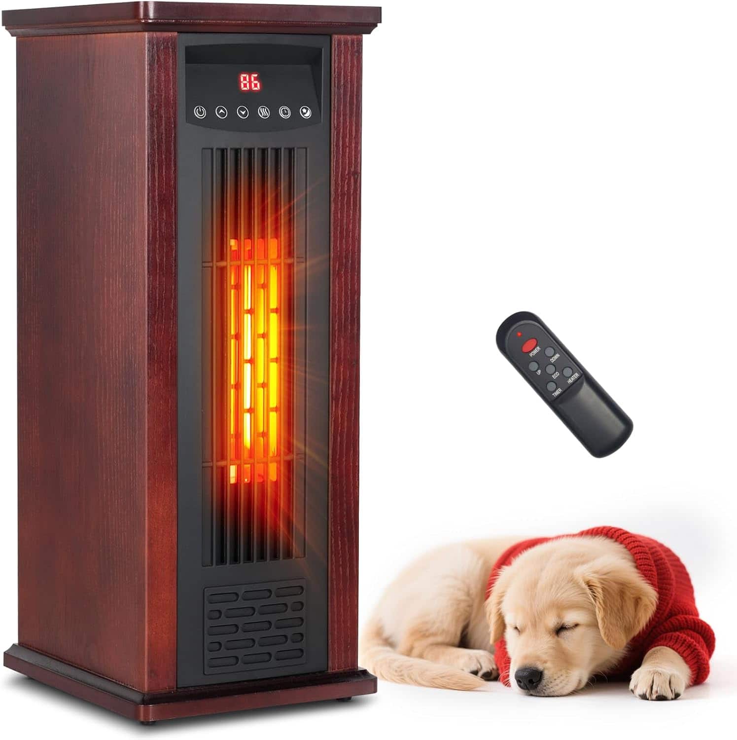 COWLOWN - Electric Indoor Tower Infrared Heater with Remote Control Dark Walnut - Brown