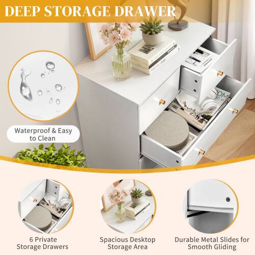 DEEP STORAGE DRAWER

- Waterproof & Easy to Clean
- 6 Private Storage Drawers
- Spacious Desktop Storage Area
- Durable Metal Slides for Smooth Gliding