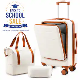 LUGGEX - 3 Piece Sets Carry On Airline Approved Front Opening Luggage for College Freshmen - Dorm Move-In - FX-Lite - White