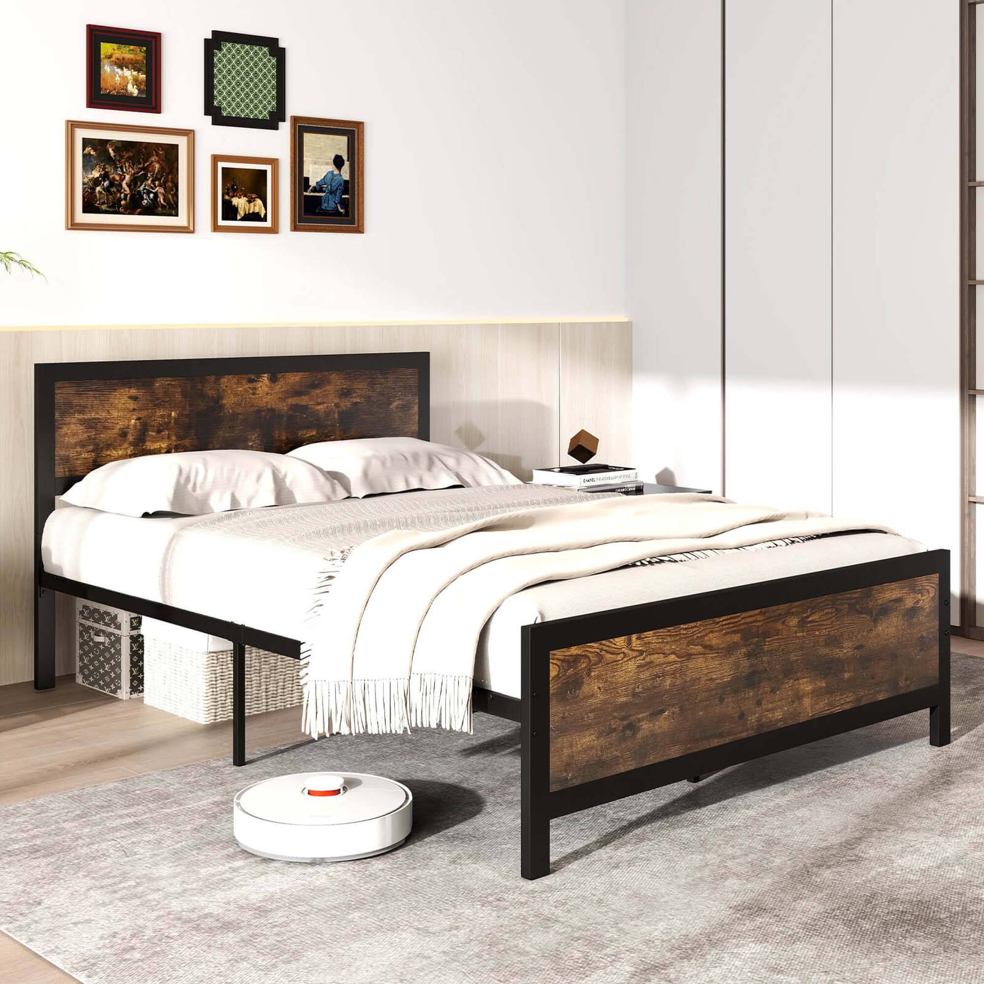 Alt View 1. Costway - Full Size Metal Bed Frame with Headboard & Footboard Metal Slats Support - Brown.