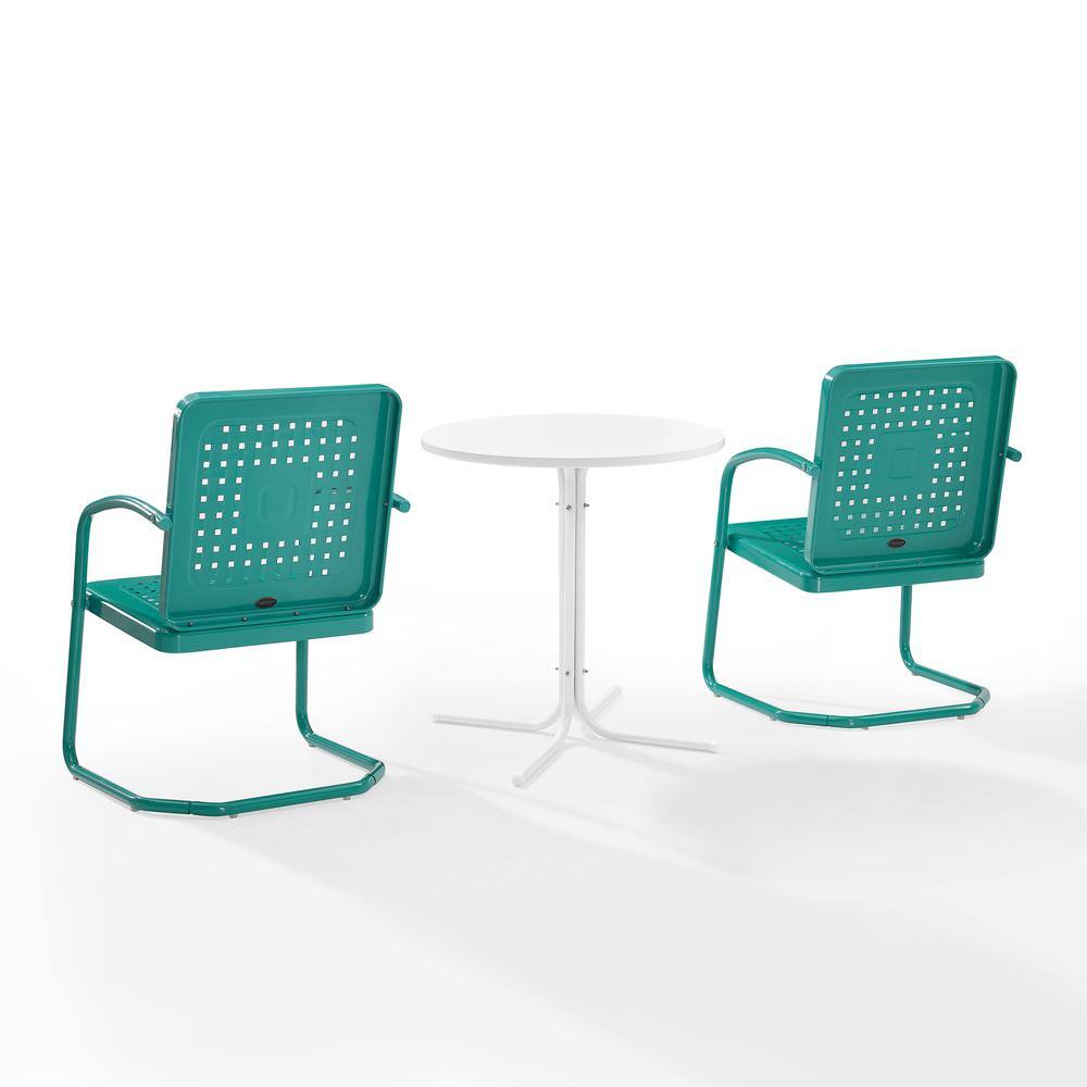 Back. Crosley Furniture - Bates 3Pc Retro Outdoor Bistro Set - Bistro Table & 2 Armchairs - Turquoise Gloss.