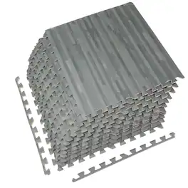 Sorbus - 3/8-Inch Thick 96 Sq. Ft. Wood Grain Floor Foam EVA Interlocking Mats Tiles w/ Borders for Home, Trade Show - Gray