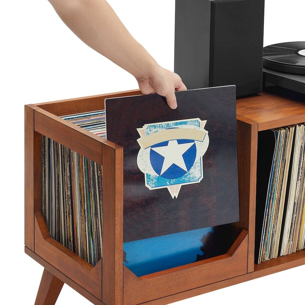 Angle. Crosley Furniture - Asheville Low Record Player Stand With Vinyl Storage - Walnut.