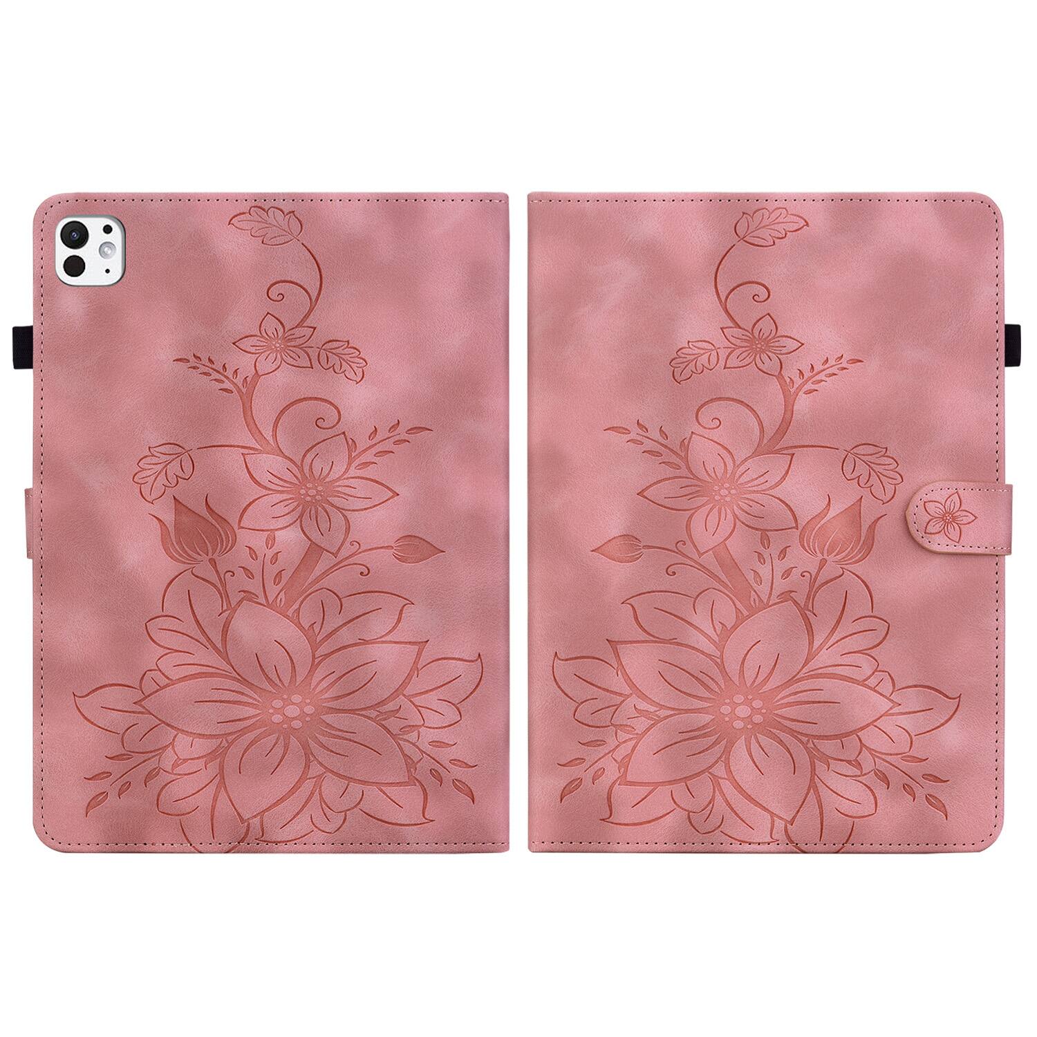 Alt View 1. Dteck - Foilo Case for Apple iPad Pro (M5) 11" 2025 & (M4) 2024,Embossed Pattern PU Leather Flip Card Holder Kickstand Cover - Pink.