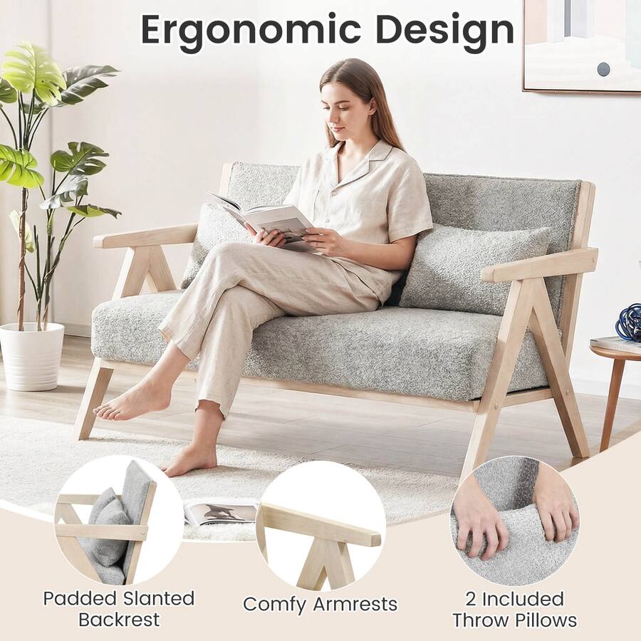 Slanted Backrest Costway Loveseat Sofa for Small Spaces Soft Chenille Fabric Armchair ...