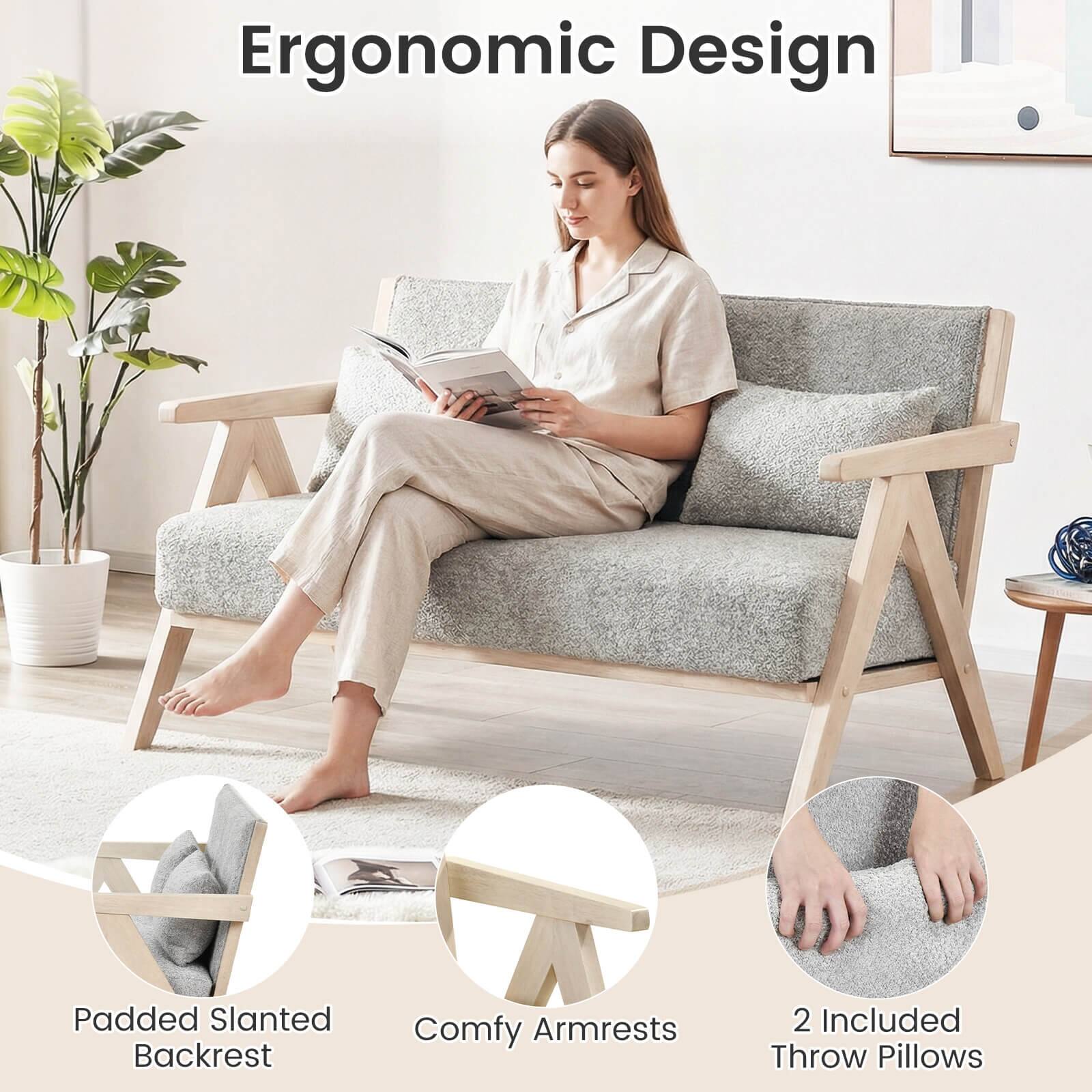 Ergonomic Design

- Padded Slanted Backrest
- Comfy Armrests
- 2 Included Throw Pillows