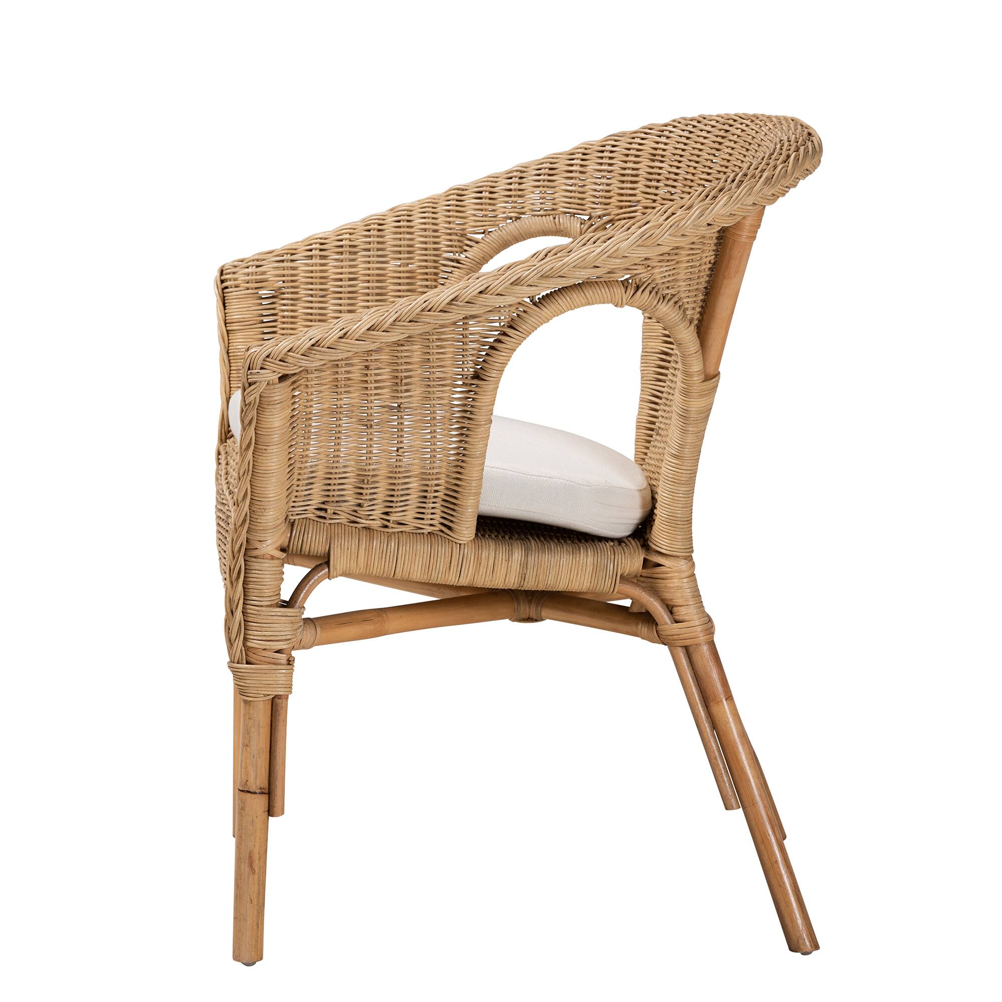 Left. bali & pari - Abbey Modern Bohemian Antique Rattan Dining Chair - White/Natural Brown.