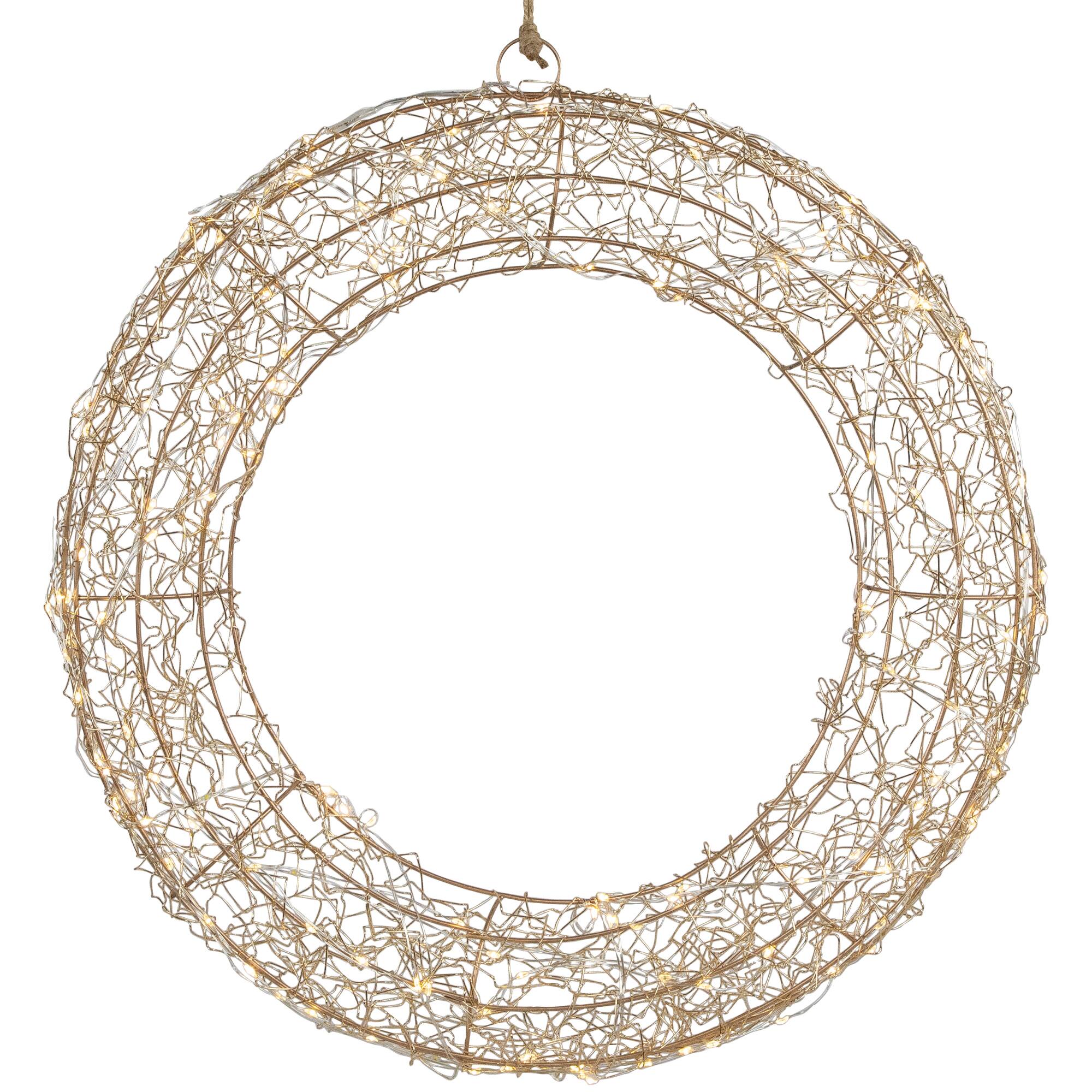 Front. Northlight - 18" LED Lighted Gold Wire Wreath Outdoor Christmas Decoration - Gold.