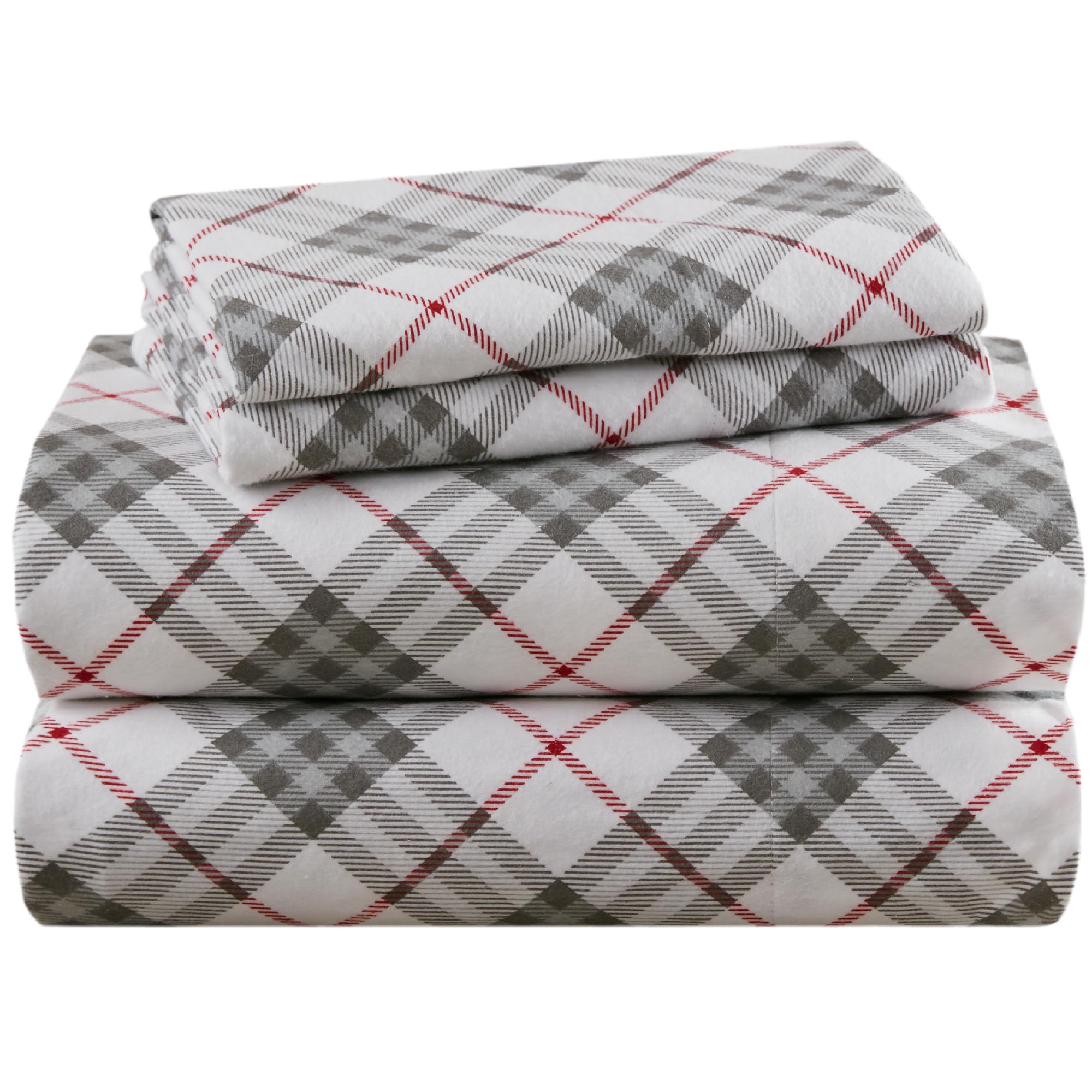 Skar Audio - Flannel Sheets Queen Size- 4 Pieces Ultra Soft Warm Sheet Set Cozy Cotton Bedsheets Novelty Printed Bedding - Red Plaid Queen