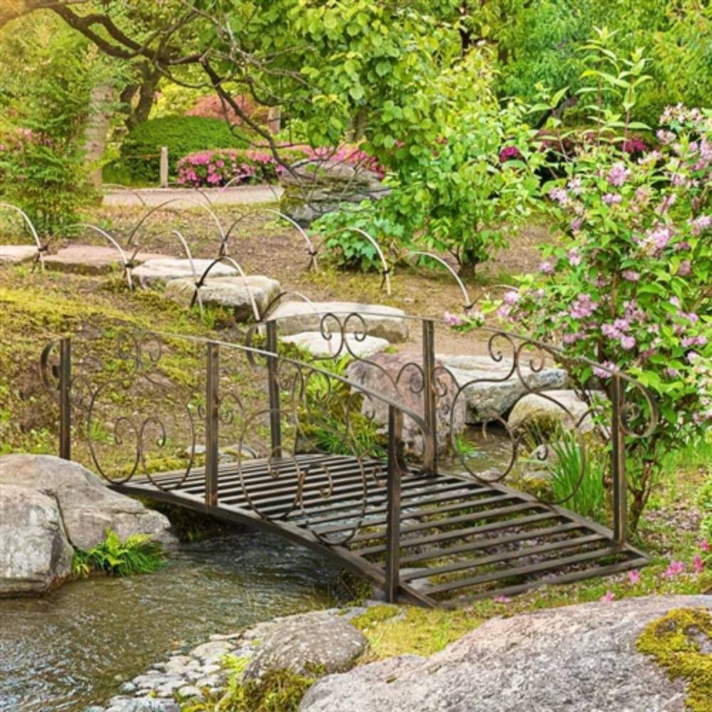 Angle. Hivvago - Outdoor Vintage Bronze Arch 6-ft Garden Bridge with Side-Rails - Vintage Bronze.