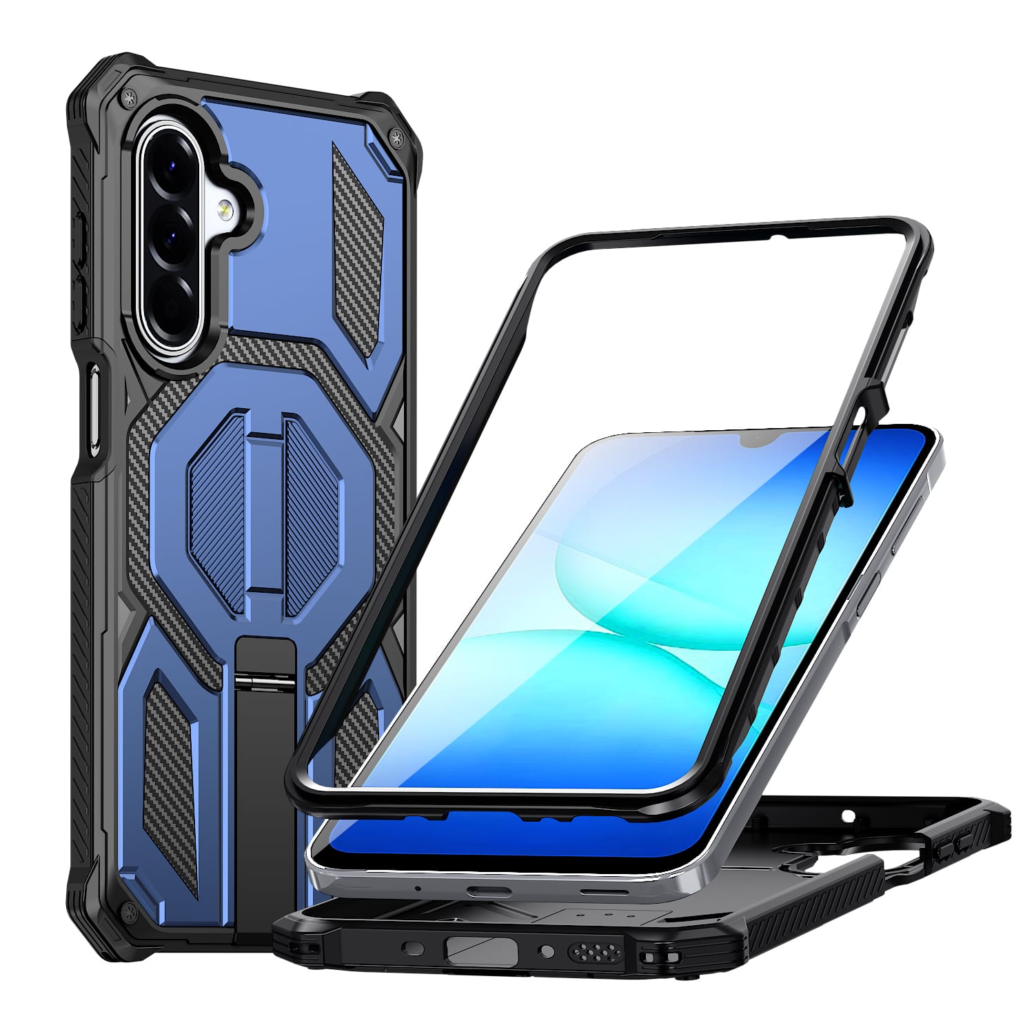 Dteck - Heavy Duty Rugged Magnetic Case For Samsung Galaxy A17 5G, Foldable Kickstand Shockproof Protection Cover - Blue price history on PriceWatchPro
