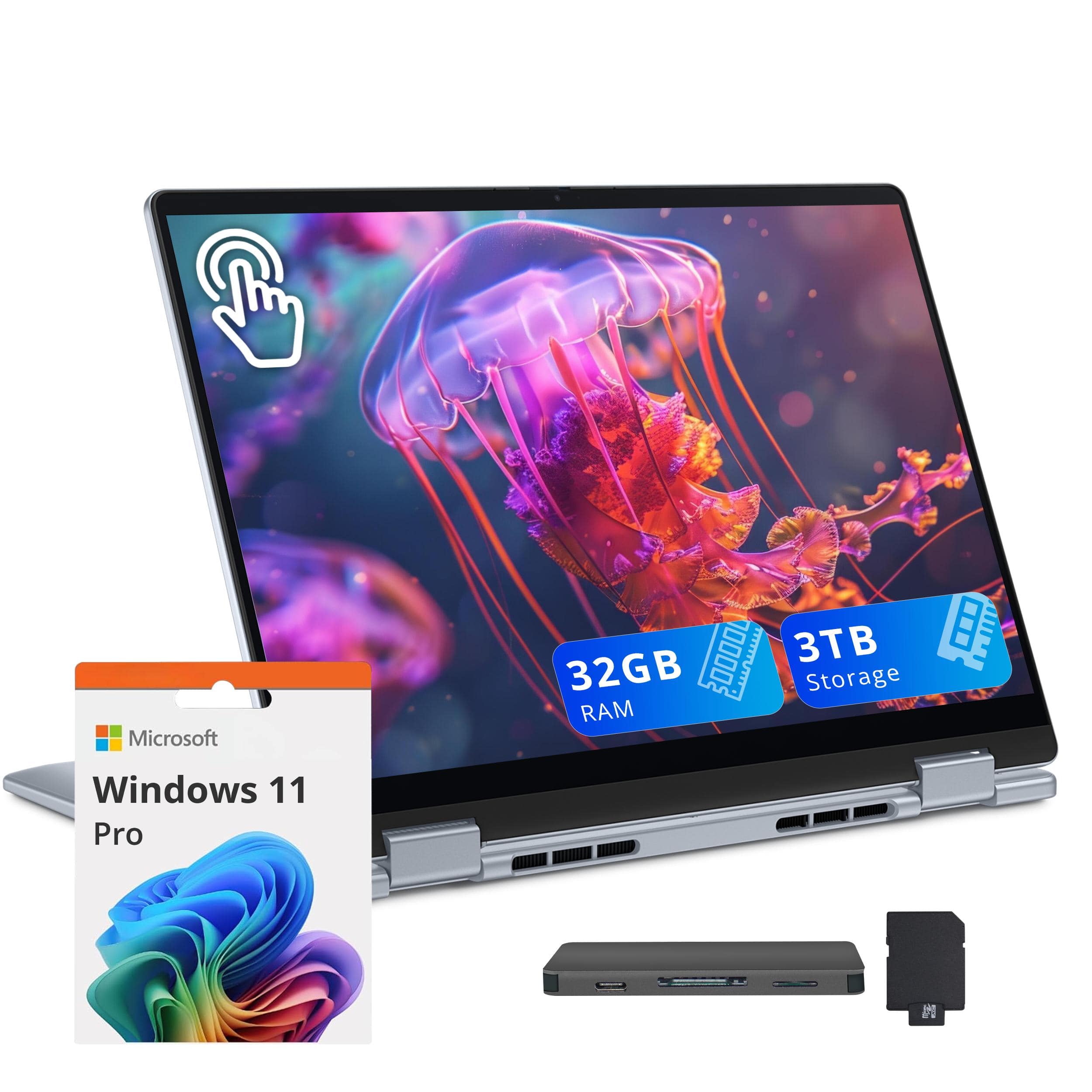 Dell - Plus 14" 2K 2-in-1 Touch Laptop,Intel Ultra 9 288V,32GB RAM,2TB SSD+1TB Dock Set,Backlit,Copilot,Win 11 Pro - Blue