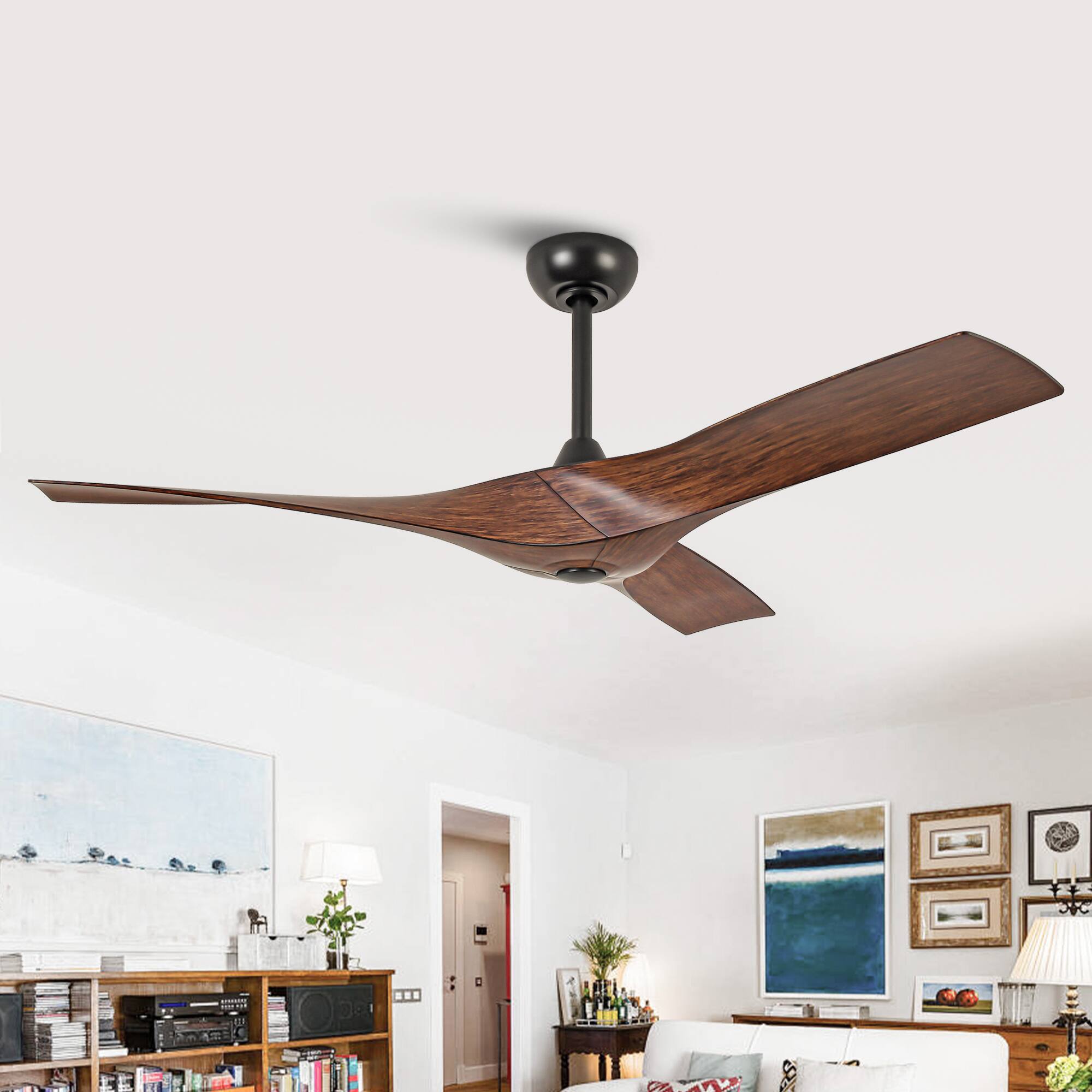 Alt View 6. Parrot Uncle - 52" 3-Blade Propeller Ceiling Fan with DC Motor, Remote Control, 6 Speeds, Timers - Brown.