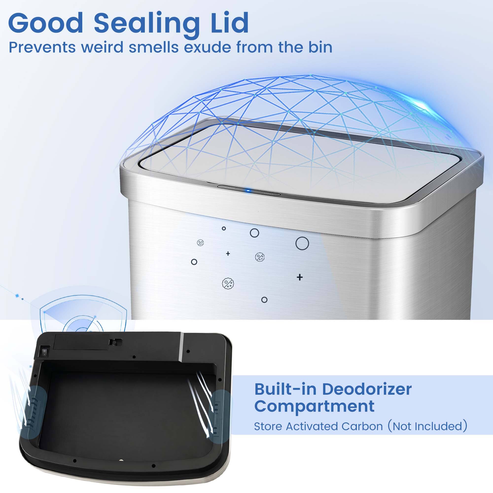 Good Sealing Lid  
Prevents weird smells exude from the bin  

Built-in Deodorizer Compartment  
Store Activated Carbon (Not Included)