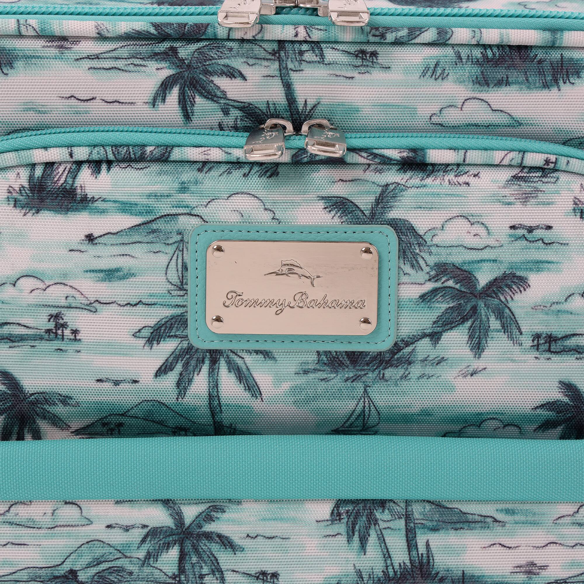 Alt View 2. Tommy Bahama - Palm Print 26" Expandable Softside Spinner - Aqua.