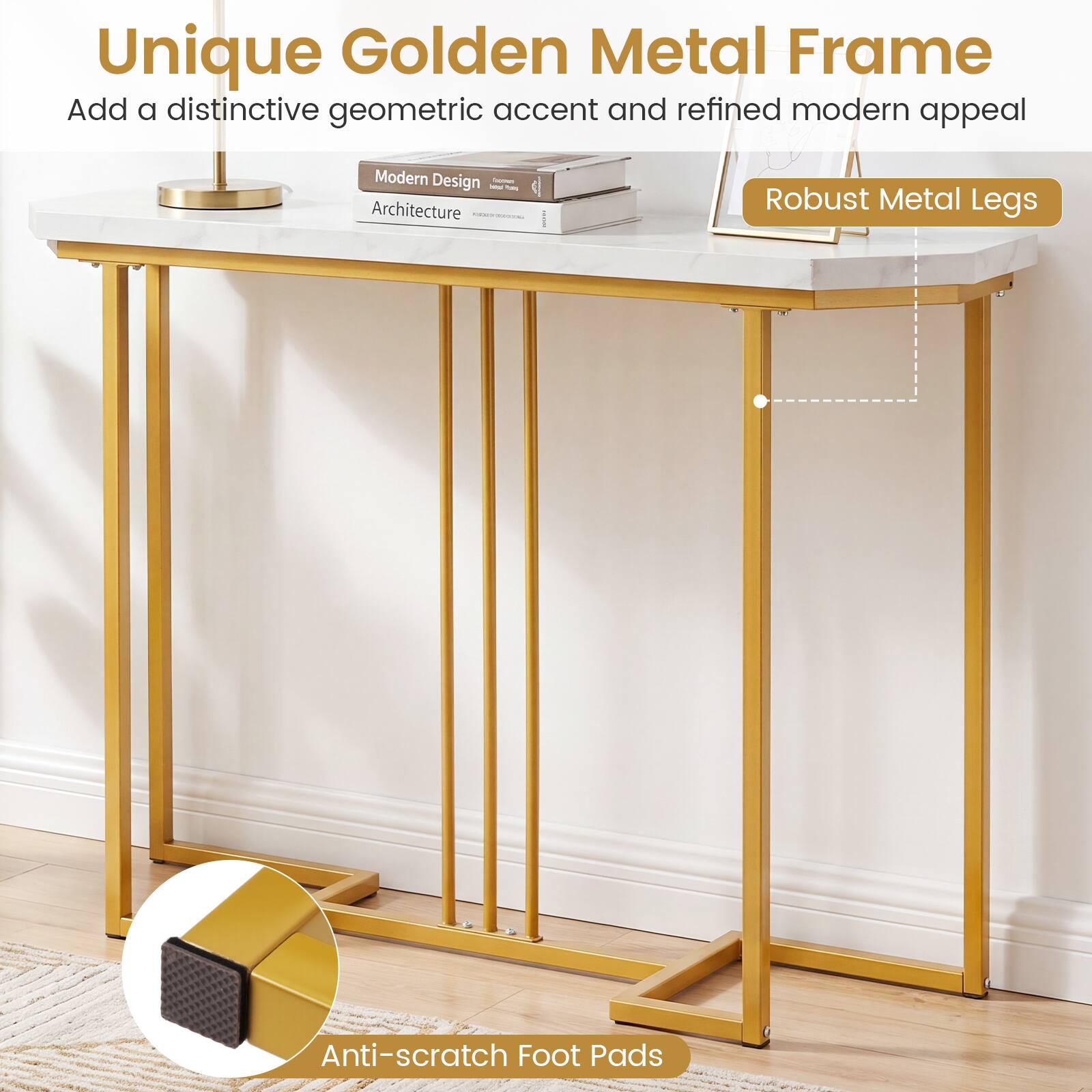 Unique Golden Metal Frame  
Add a distinctive geometric accent and refined modern appeal  

Modern Design bed - Architecture TIME SAVERIES  

Robust Metal Legs  

Anti-scratch Foot Pads