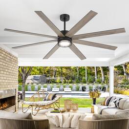 Breezary - 72-Inch Modern Ceiling Fan with Dimmable 3-Color LED Light 8 Blades DC Motor Remote Timer Downrod Mount - 72-inch Black and Wood Grain