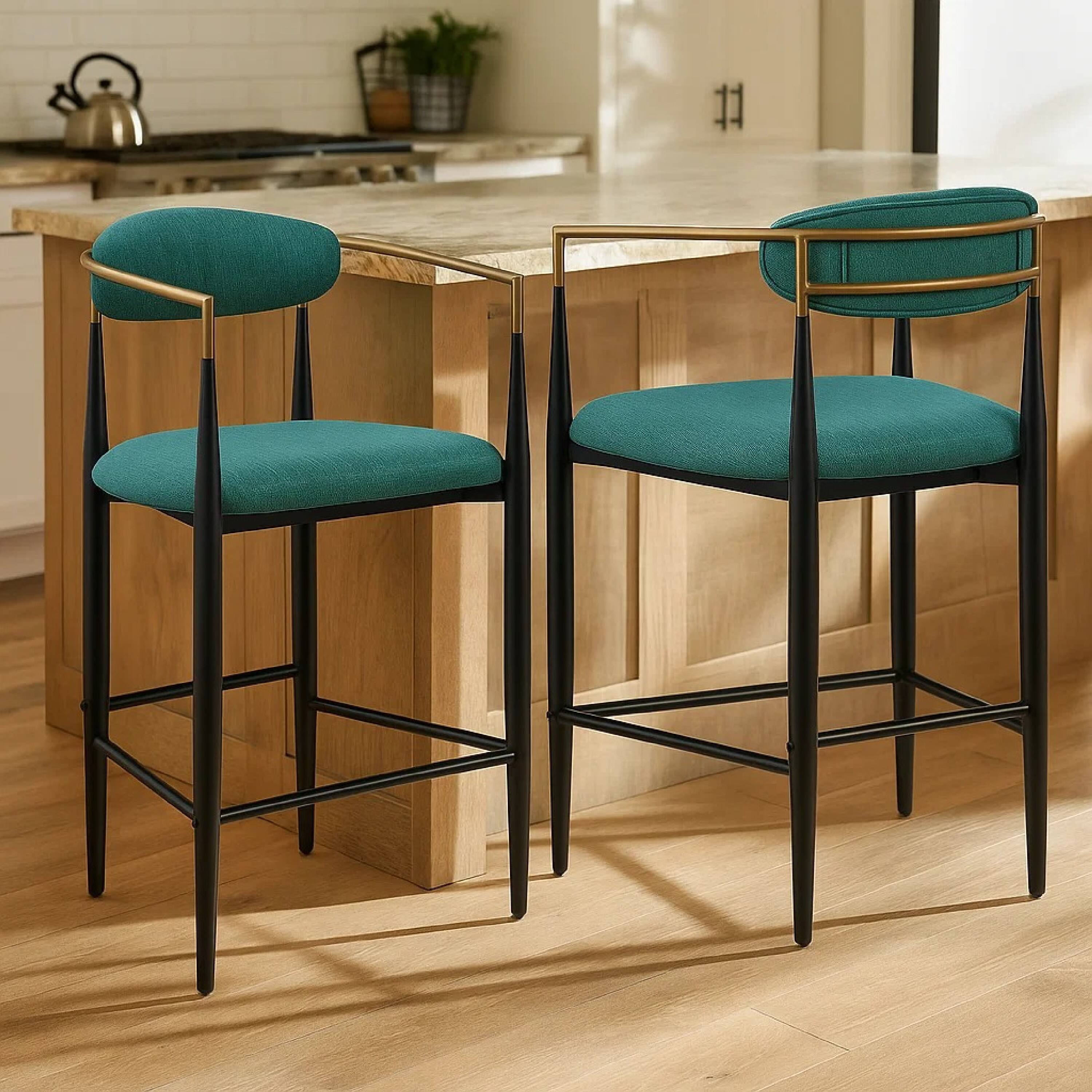 Alt View 6. Manhattan Lane - Tiara Counter Height Chair Set of 2, Teal Green, Black Metal 25 Inch - Teal Green, Gold, Black.