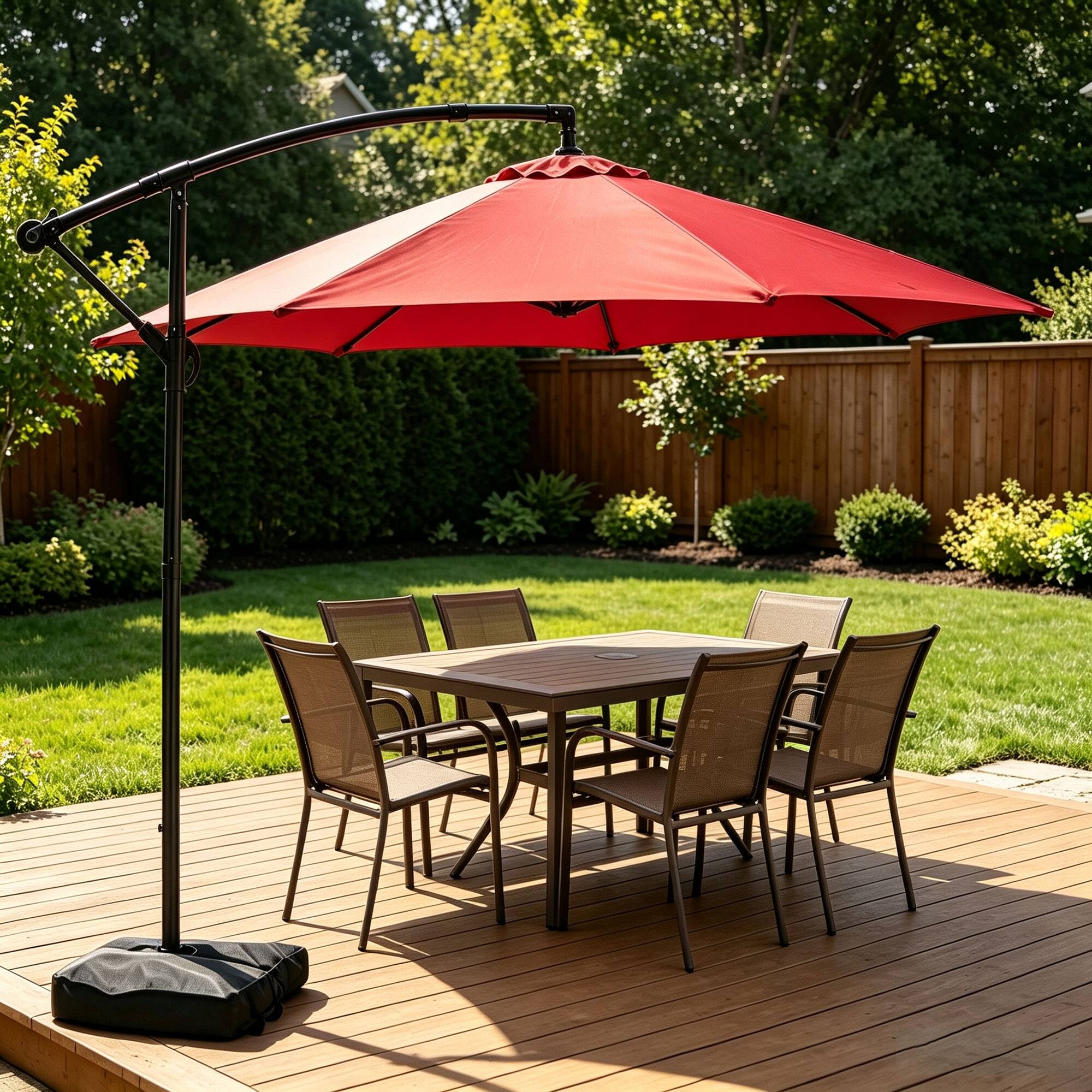 Angle. Ainfox - Ainfox 10FT Outdoor Patio Cantilever Umbrella Hanging Offset with Cross Base & Sand Bags for Market,Backyard - Red.
