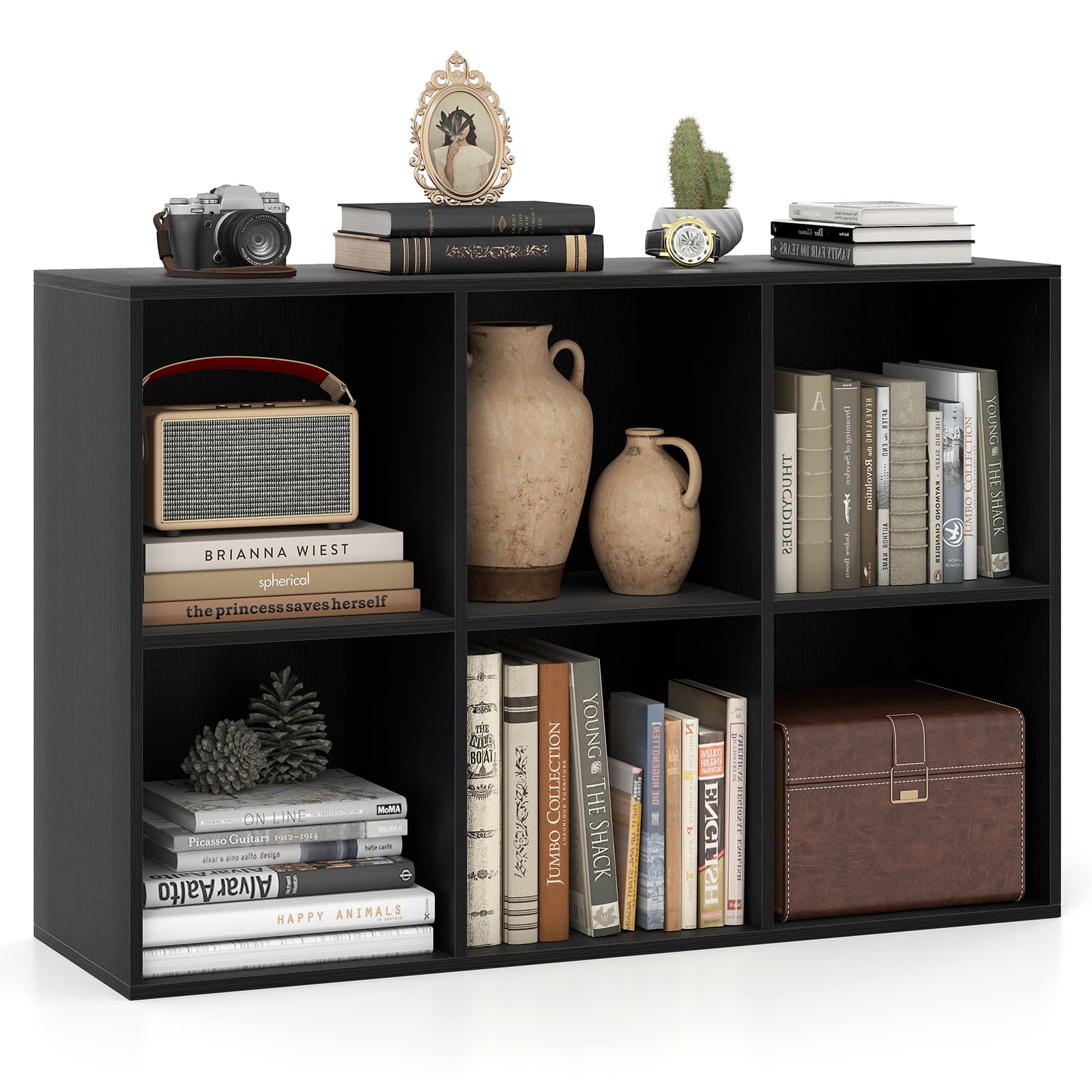 Costway - 6-Cube Bookcase Modern 3-Tier Storage Organizer Horizontal Vertical Bookshelf - Black