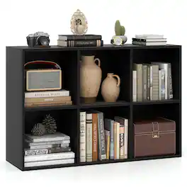 Costway - 6-Cube Bookcase Modern 3-Tier Storage Organizer Horizontal Vertical Bookshelf - Black