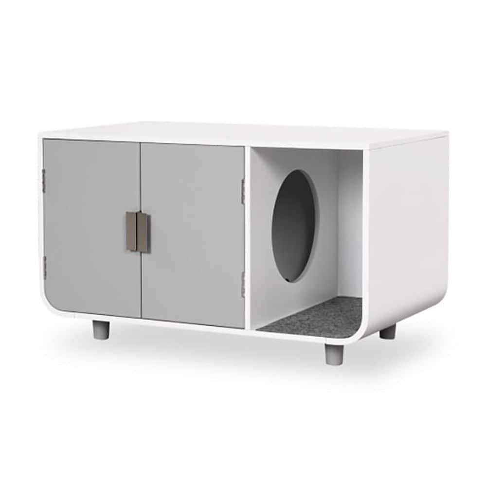 Pefilos - Cat Litter Box Enclosure Furniture with Removable Mat, Cat Litter Box Enclosure , Hidden Cat Washroom Furniture - Gray