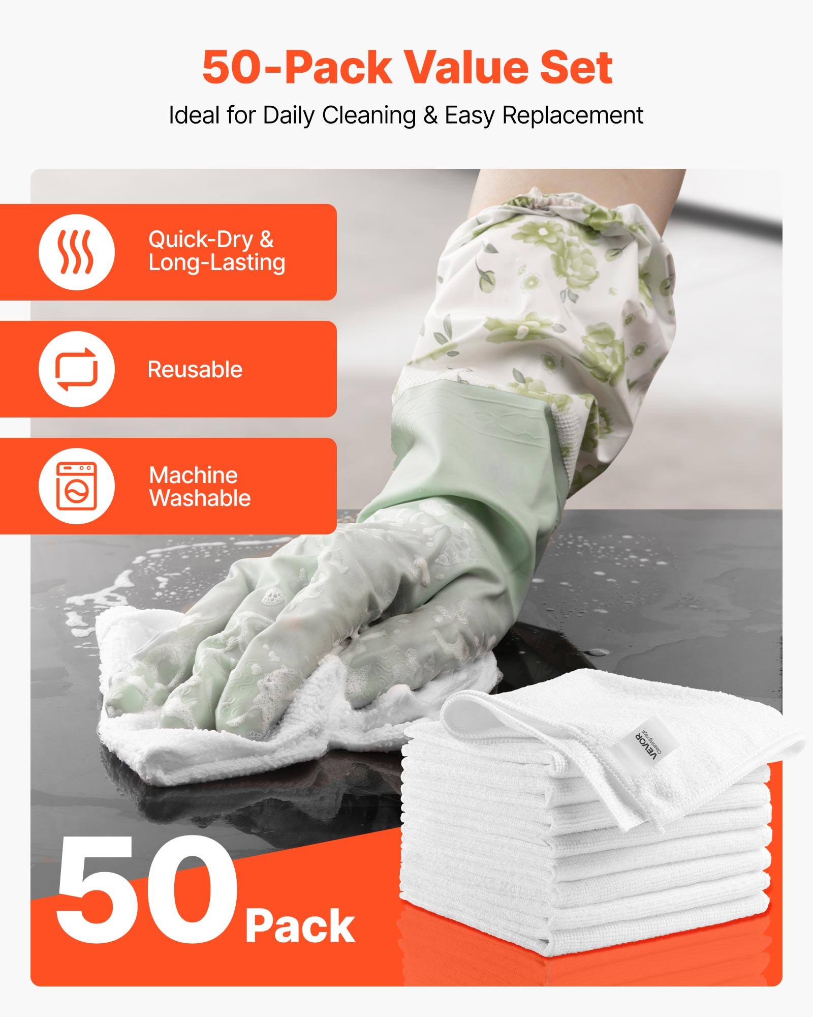 50-Pack Value Set  
Ideal for Daily Cleaning & Easy Replacement  

- Quick-Dry & Long-Lasting  
- Reusable  
- Machine Washable  

50 Pack
