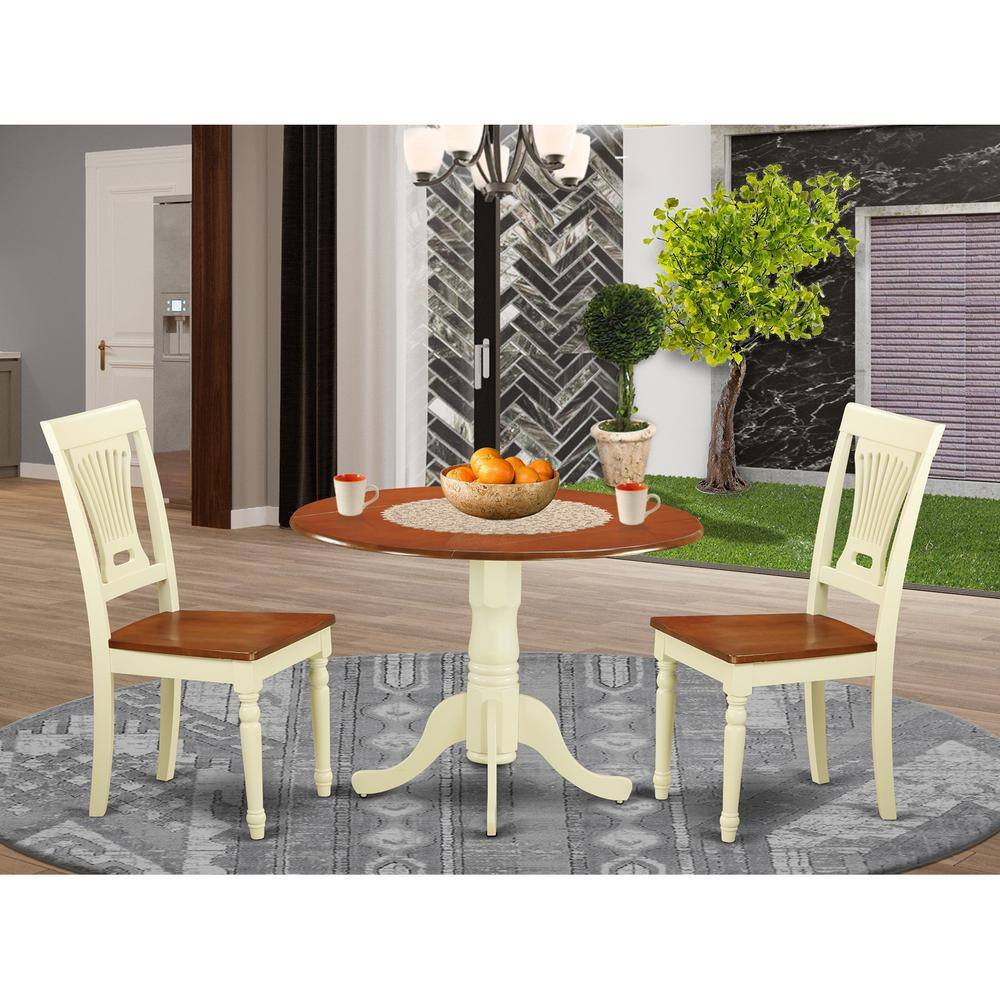 Back. East West Furniture - 3 PC small Dining set-Dining Table and 2 Kitchen Chairs - Buttermilk & Cherry.
