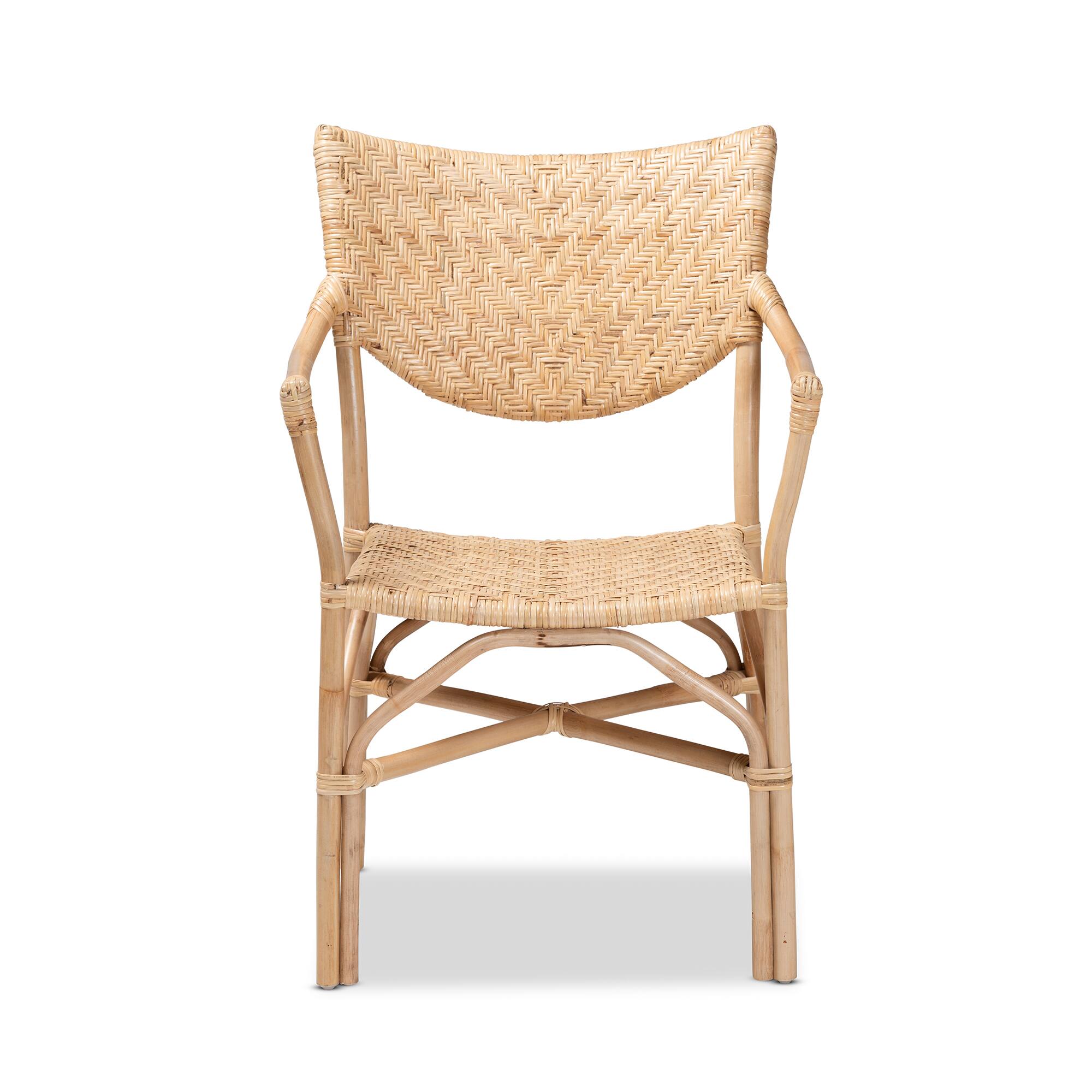 Angle. bali & pari - Damani Modern Bohemian Finished Rattan Dining Chair - Natural Brown.