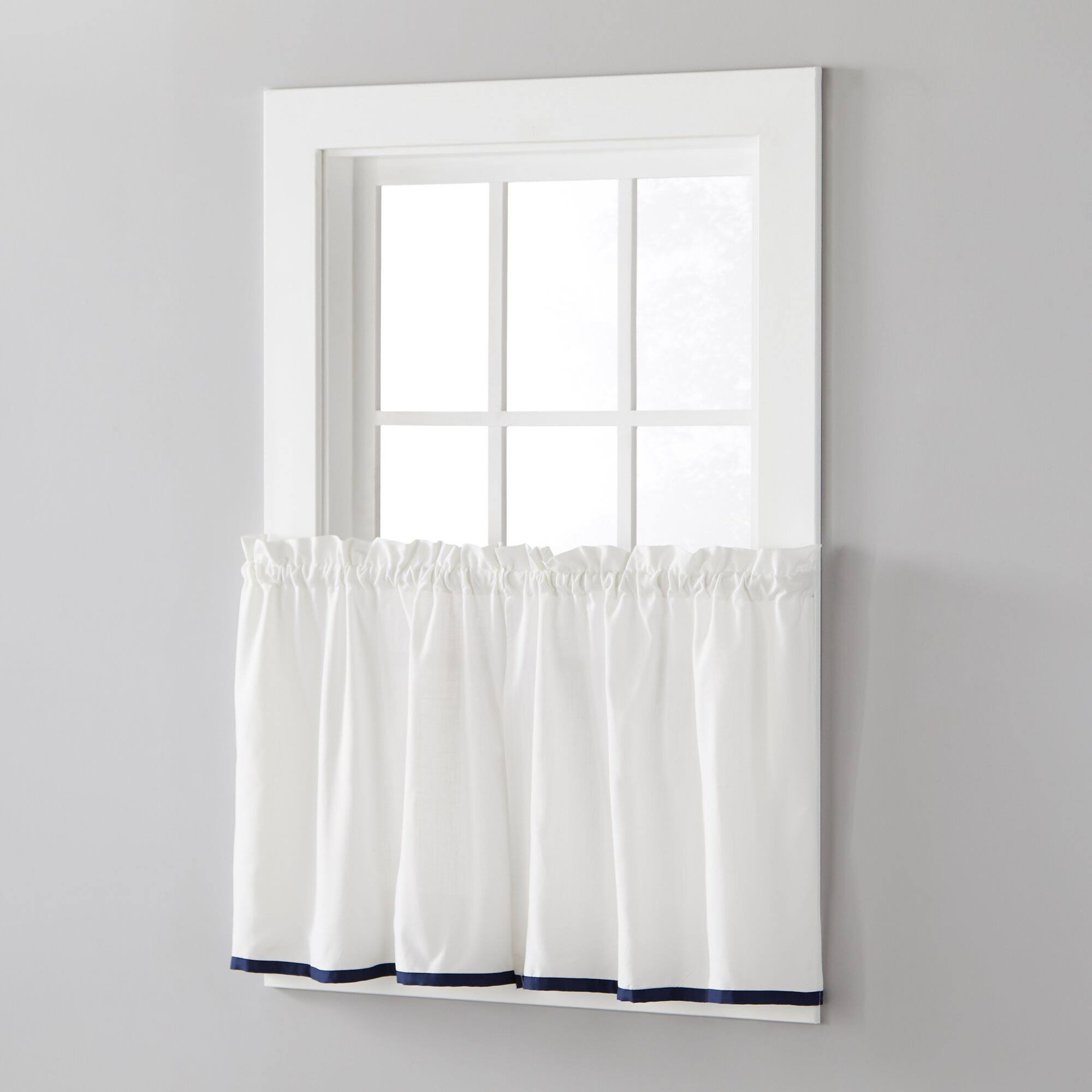 Left. SKL Home - Saturday Knight Ltd Manor Versatile Tailored Window Tier - 2 Piece - 57" x 24" Navy - Navy.