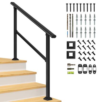 Front. LOVMOR - LOVMOR 1 Pack 4 Step Hand Rails for Outdoor Steps Wrought Iron Railing - Black.