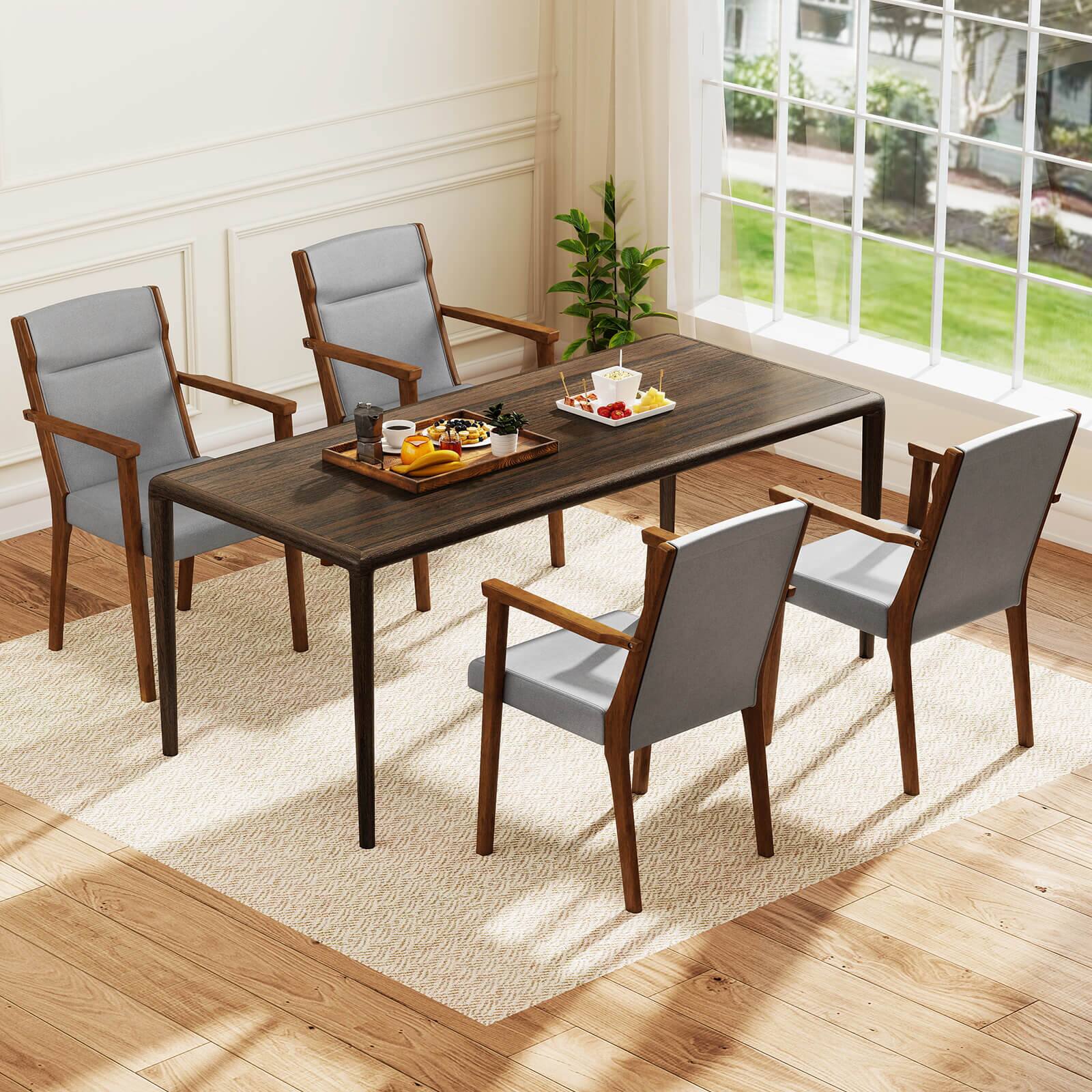 Alt View 1. Costway - Costway 4 PCS Mid-Century Modern Dining Chairs Upholstered Wooden Accent Chairs with Headrest - Gray.