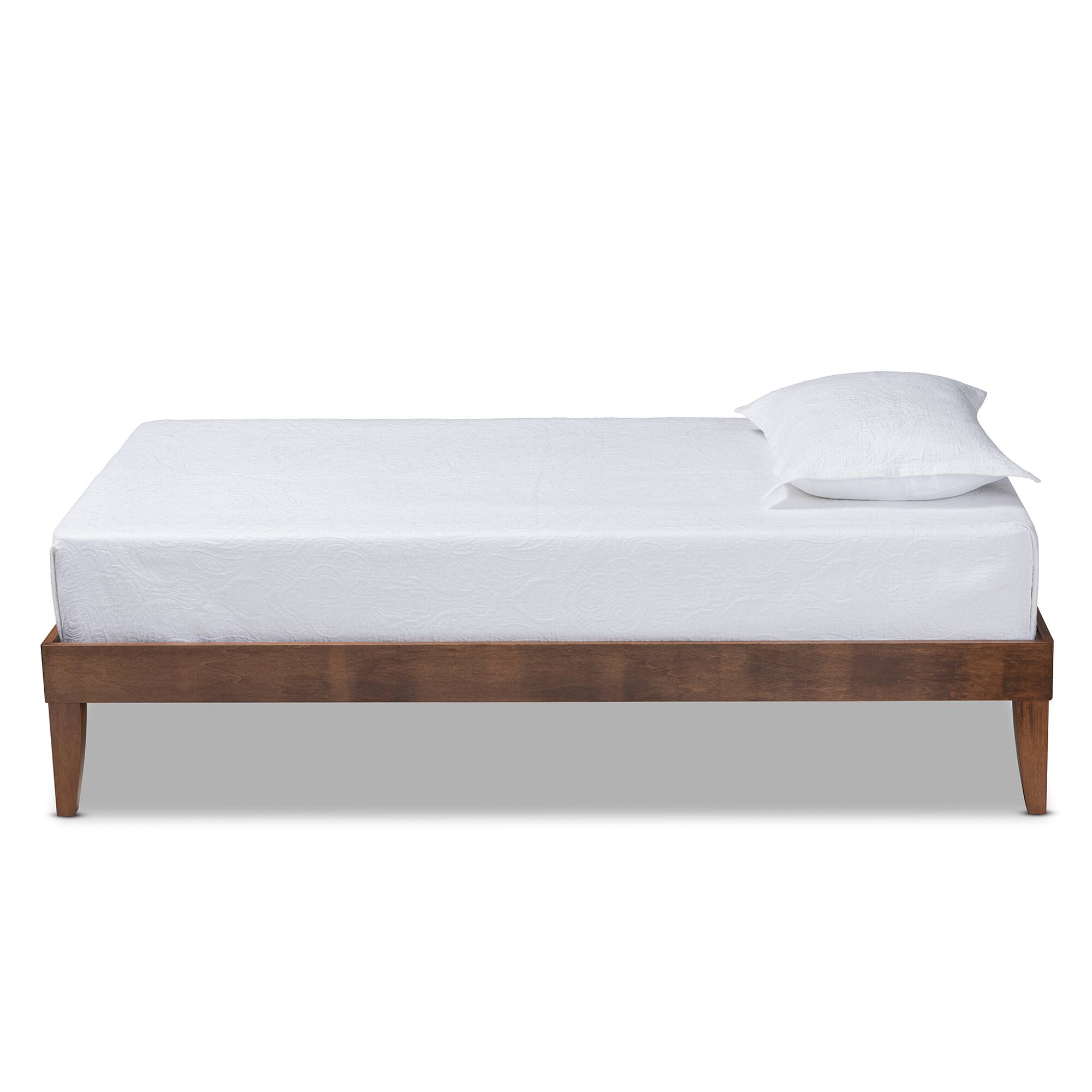 Angle. Baxton Studio - Lucina Mid-Century Modern Walnut Brown Finished Platform Bed Frame - Brown.