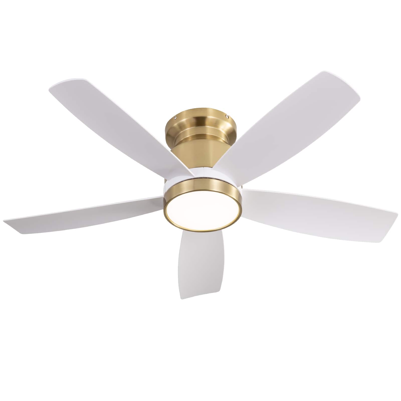 Sofucor - 42in Flush Mount DC Ceiling Fan with Lights and Remote Ultra Quiet 6-Speed Hugger Low Profile Indoor Outdoor Ceiling Fan - Gold-white