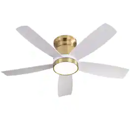 Sofucor - 42in Flush Mount DC Ceiling Fan with Lights and Remote Ultra Quiet 6-Speed Hugger Low Profile Indoor Outdoor Ceiling Fan - Gold-white