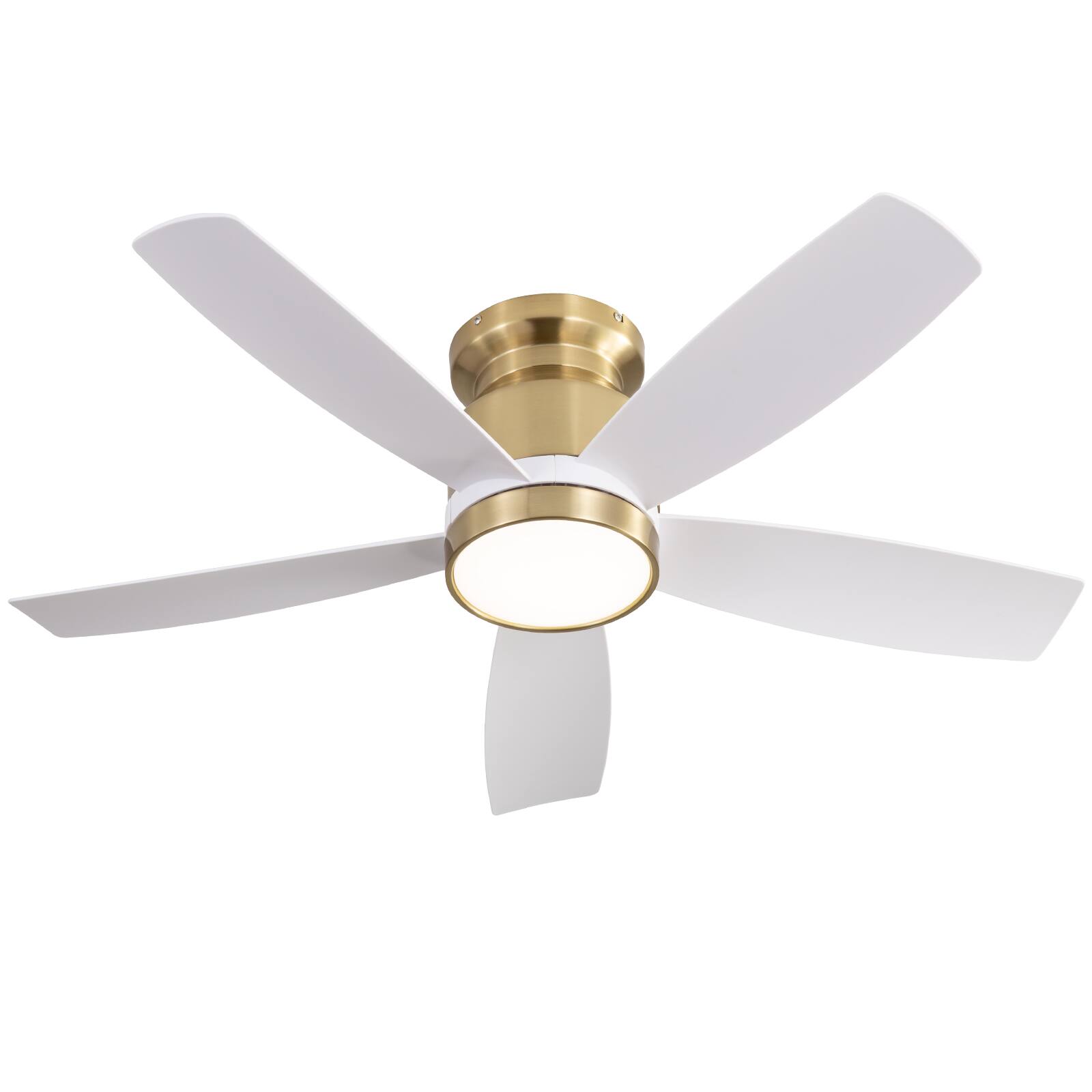 Sofucor - 42in Flush Mount DC Ceiling Fan with Lights and Remote Ultra Quiet 6-Speed Hugger Low Profile Indoor Outdoor Ceiling Fan - Gold-white