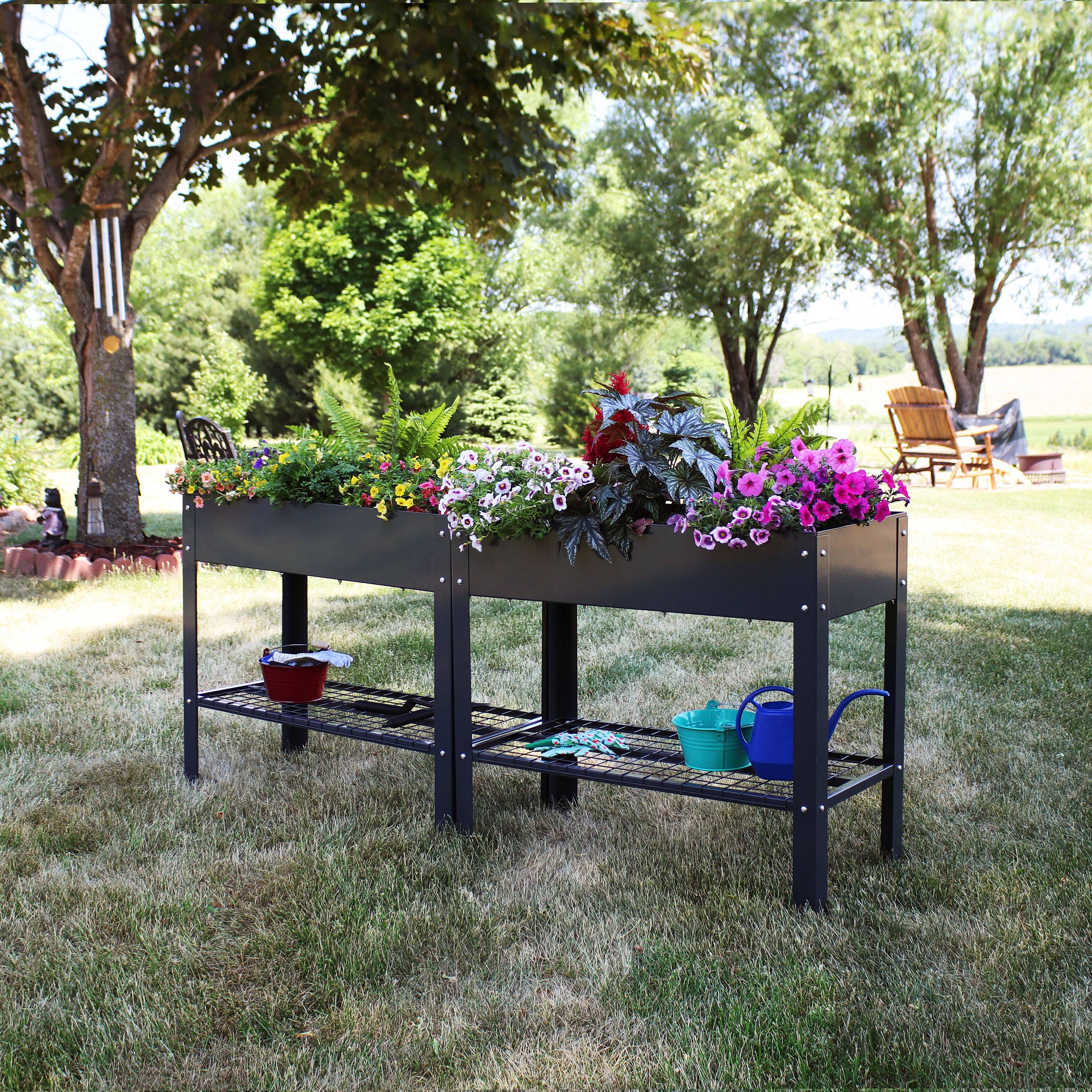 Alt View 5. Sunnydaze - Galvanized Steel Raised Bed with Mesh Shelf - Set of 2 - Dark Gray.