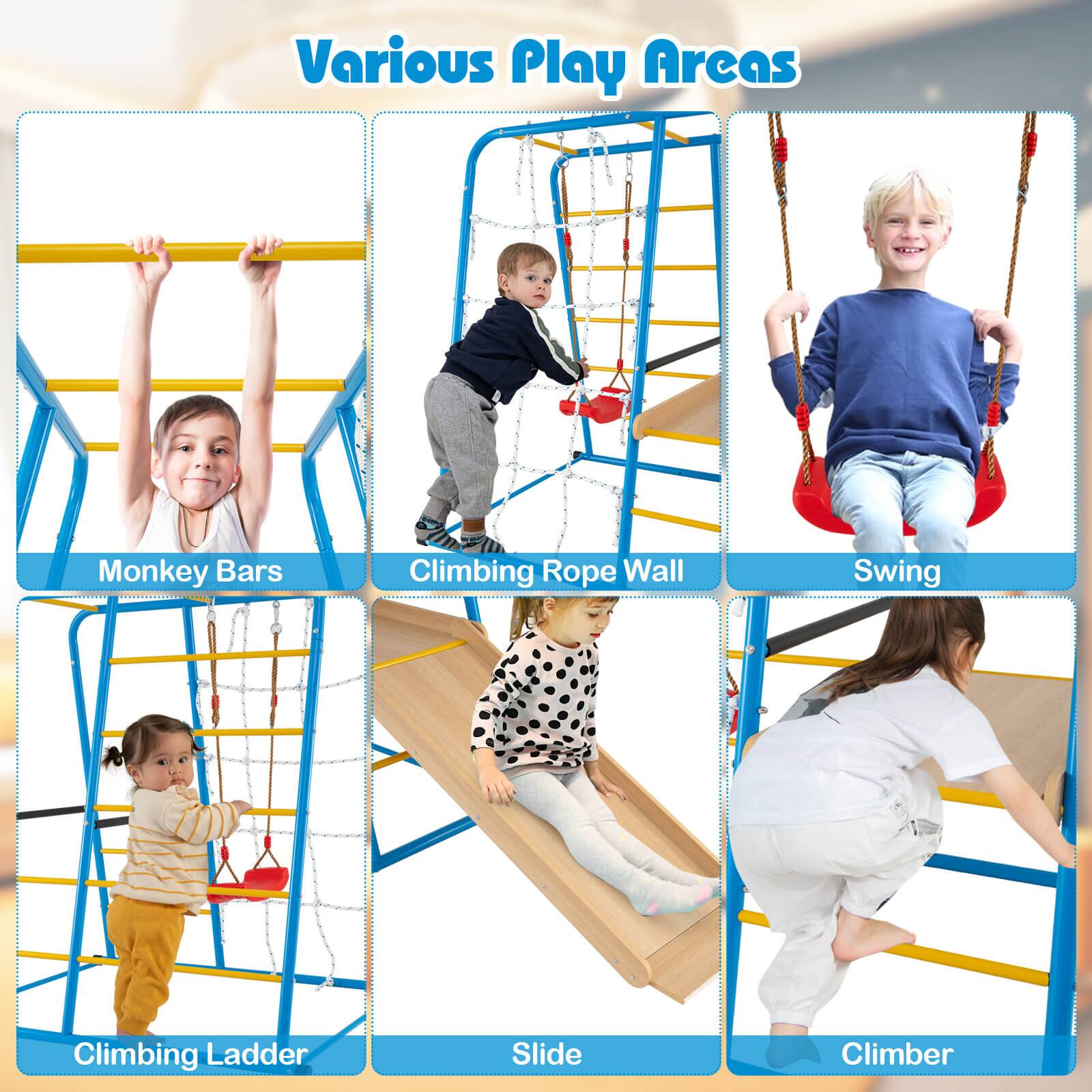 Various Play Areas

- Monkey Bars
- Climbing Rope Wall
- Swing
- Climbing Ladder
- Slide
- Climber