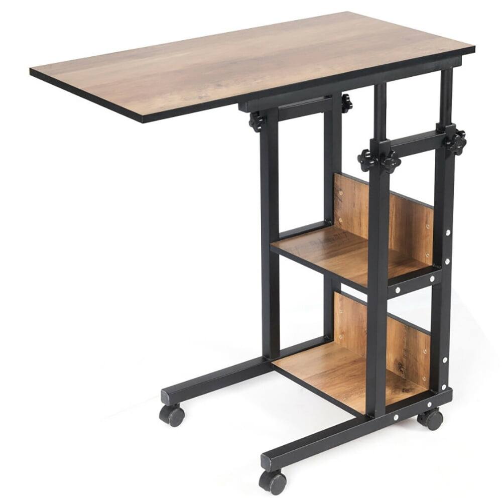 Angle. Kadyn - Nightstand,Coffee Side Table,C-Shape Mobile Snack End Table with Storage Shelves - Brown.