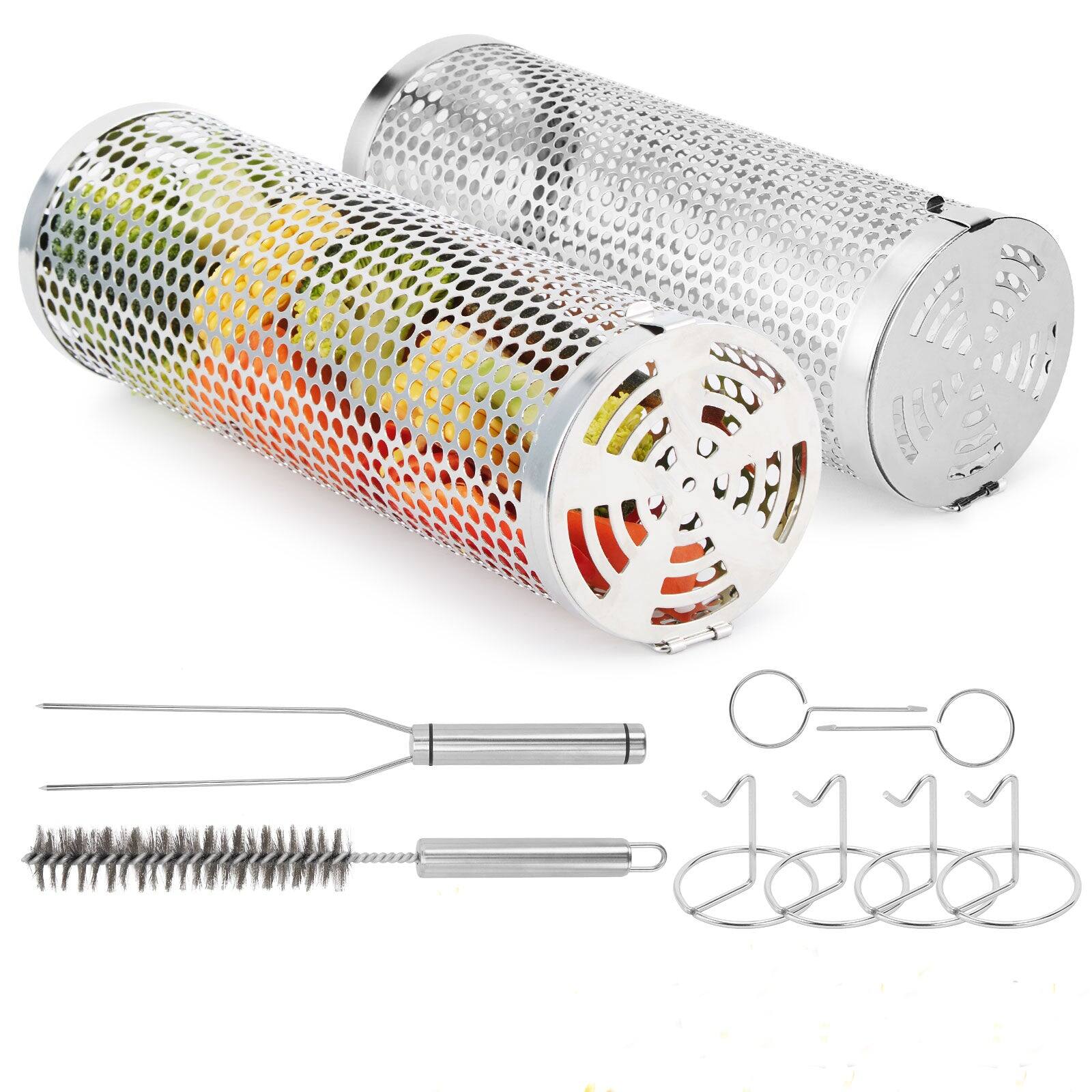 IMAGE - 2 Pack 12" Stainless Steel Grill Baskets Mesh Barbeque Accessories - Silver