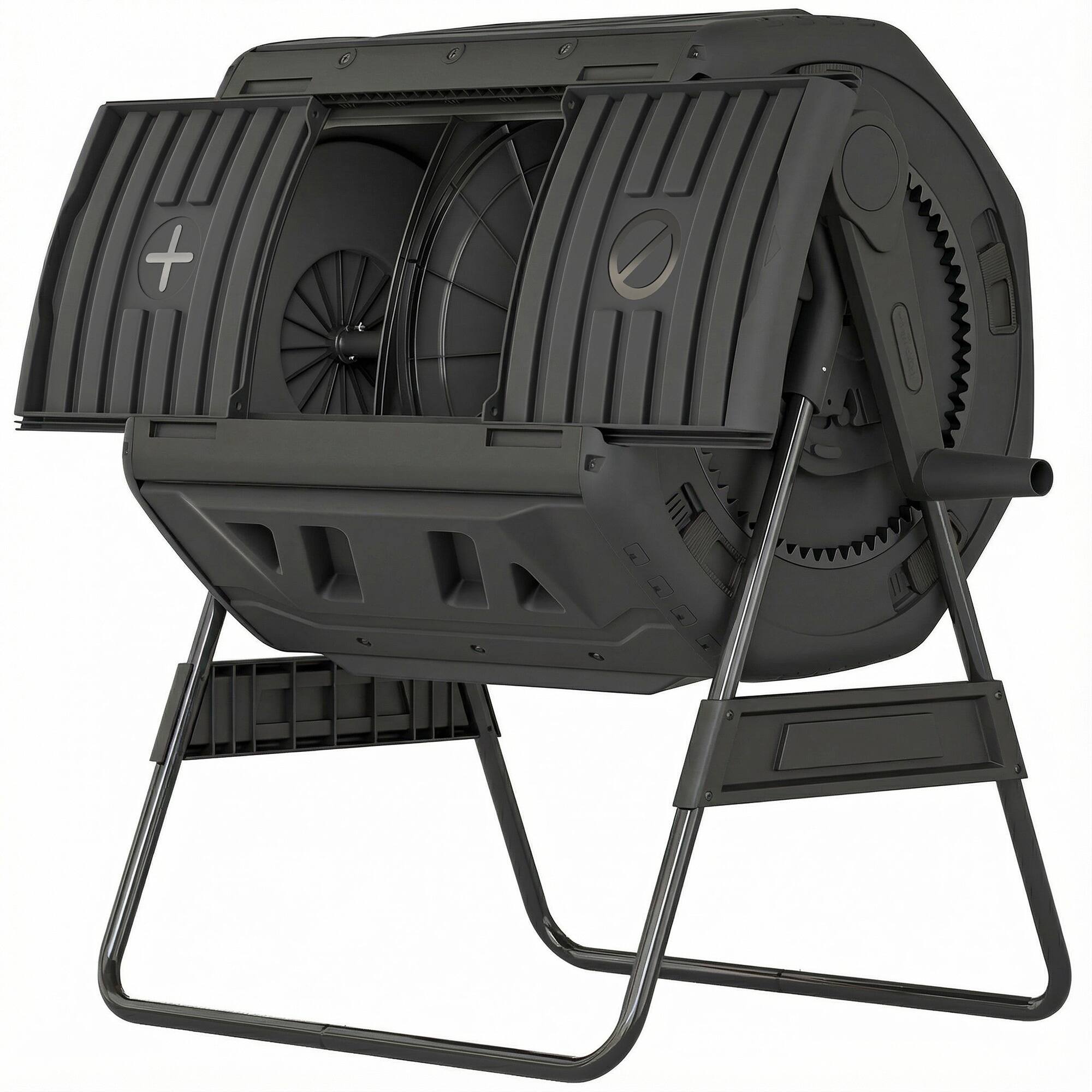 Front. Outsunny - Bin Outdoor, 53 Gal Dual Chamber Tumbling Composter with Adjustable Vents.