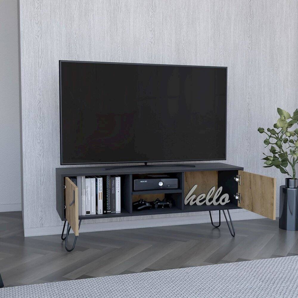 Alt View 4. TuHome - Huna TV Stand Black / Macadamia MDF - Black.