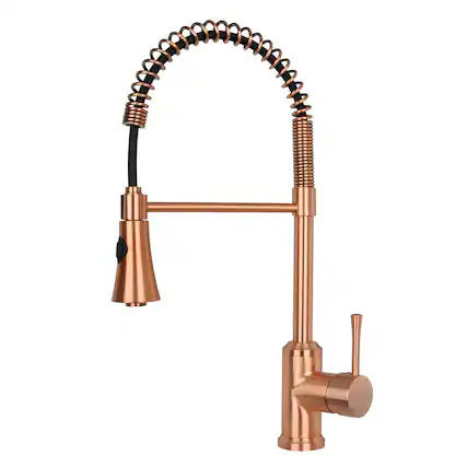 Front. Akicon - Akicon Solid Brass One-Handle Pre-Rinse Spring Kitchen Faucet with Pull Down Sprayer in Copper - Copper.