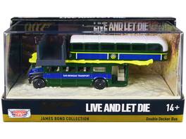 Motormax - Double Decker Bus San Monique Transport Hitting Bridge Scene James Bond 007 Live and Let Die Movie Display Series - Blue And Green