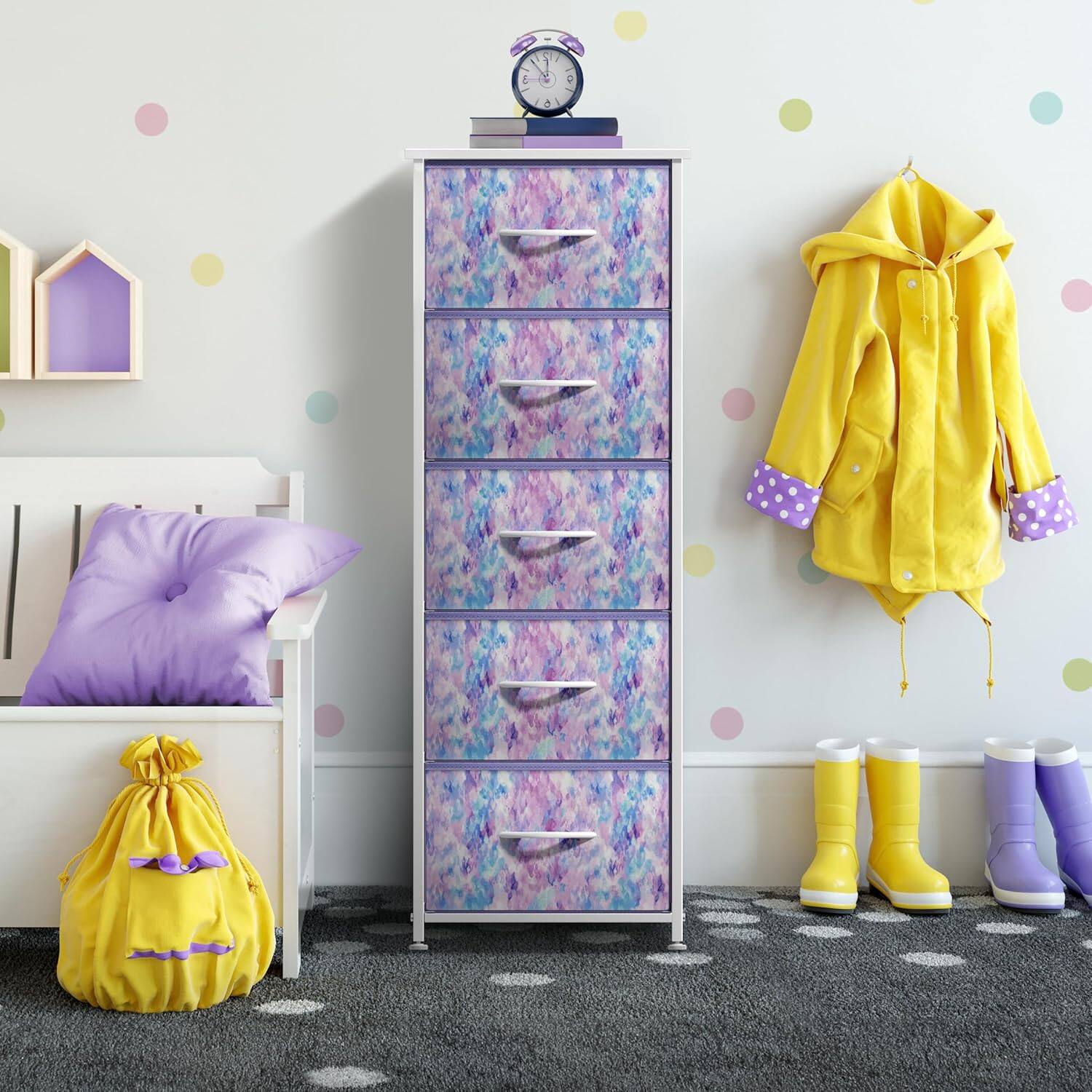 Alt View 2. Sorbus - Sorbus Fabric Dresser for Kids Bedroom, Chest of 5 Drawers, Tall Storage Tower Clothing Organizer for Playroom - Purple Tie-Dye.