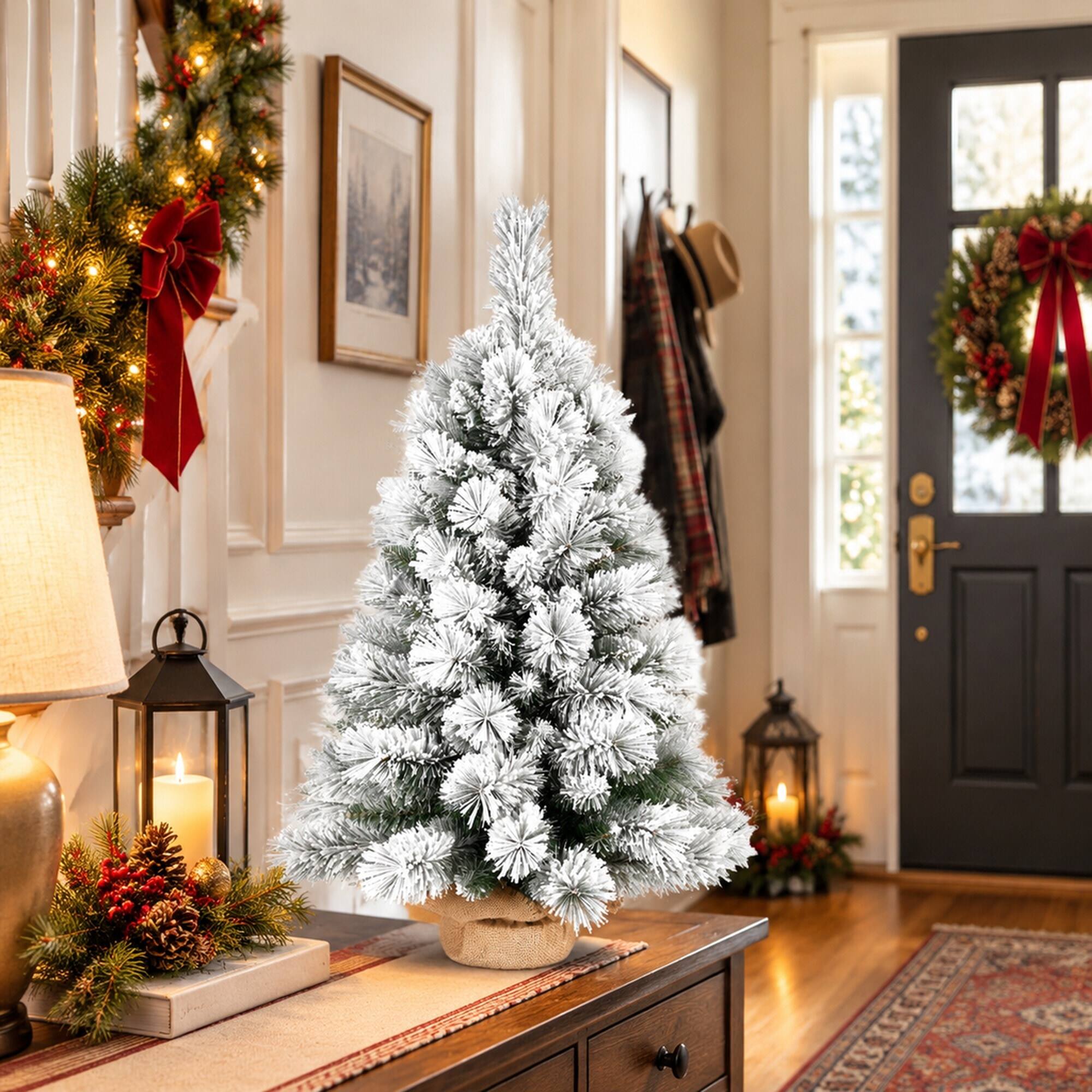 RYHNUYNE 2FT Flocked Artificial Christmas Tree With 68 Snowy Tips and ...