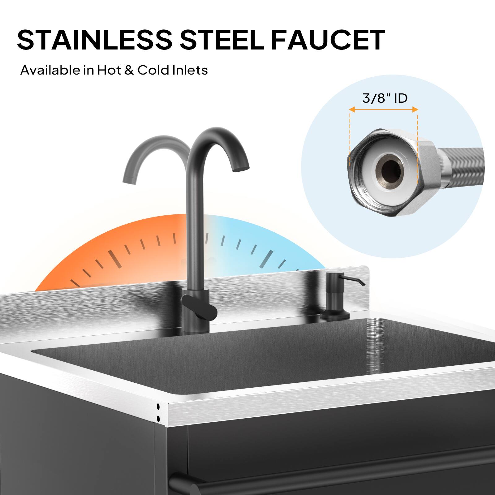 STAINLESS STEEL FAUCET  
Available in Hot & Cold Inlets  
3/8" ID